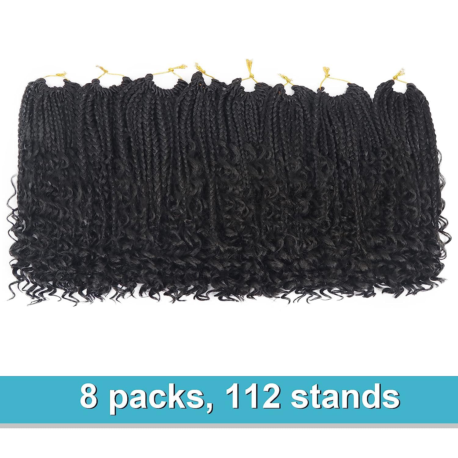 Goddess – Trenzas de ganchillo con extremos rizados, trenzas bohemias de 8 pulgadas, paquete de 8 paquetes de 3 trenzas de ganchillo, extensiones de