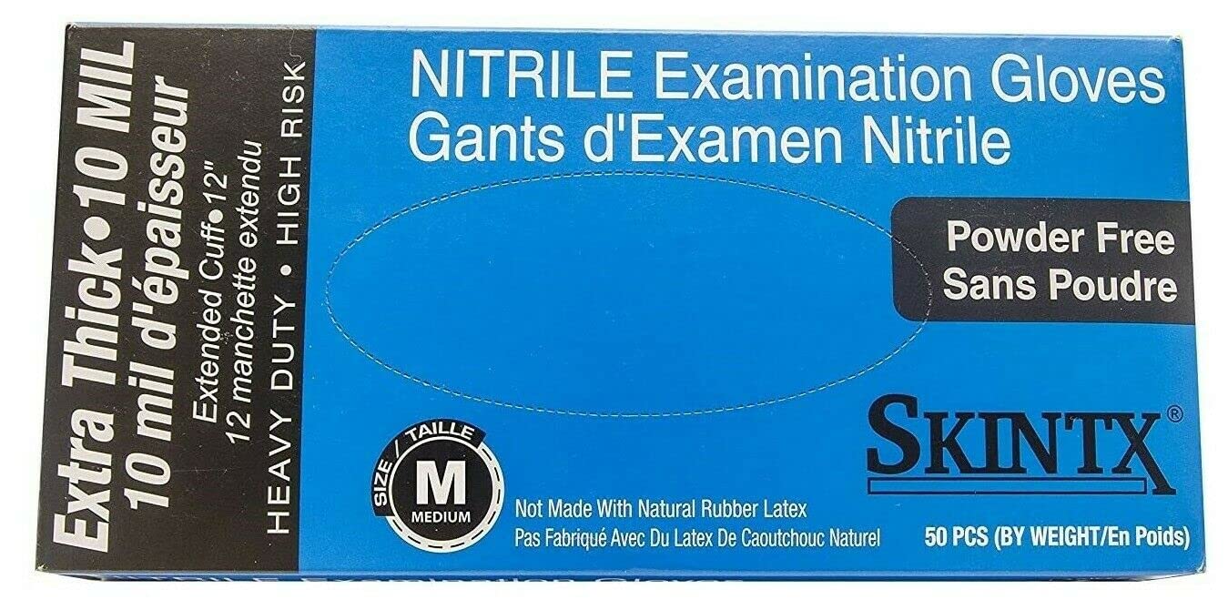 Guantes de examen de nitrilo azul de 10 mil extra Think de 12 pulgadas (10 mil), resistentes, sin polvo, textura, no estéril, sin látex, sin