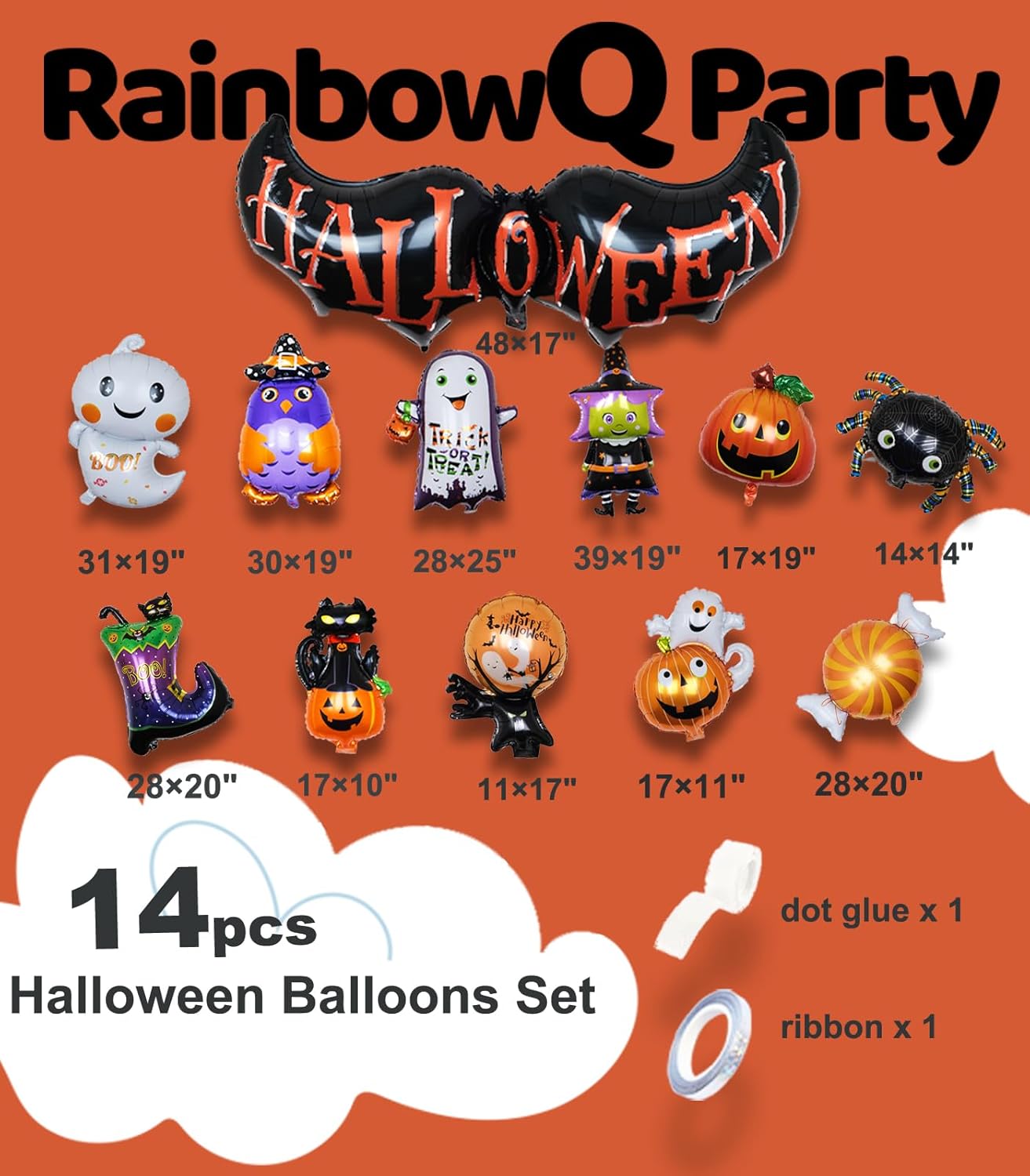 14 globos de aluminio de Halloween para decoración de fiesta de Halloween Mylar