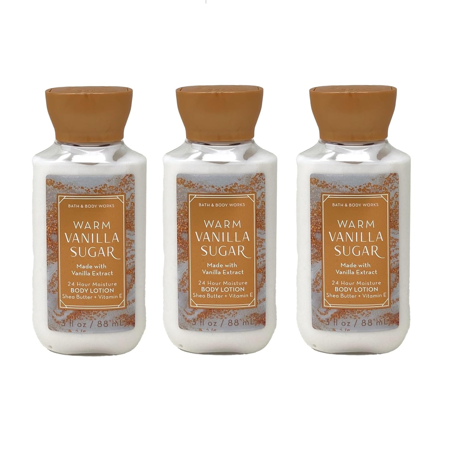 Bath & Body Works Loción corporal de azúcar de vainilla cálida de 3 piezas, tamaño de viaje.