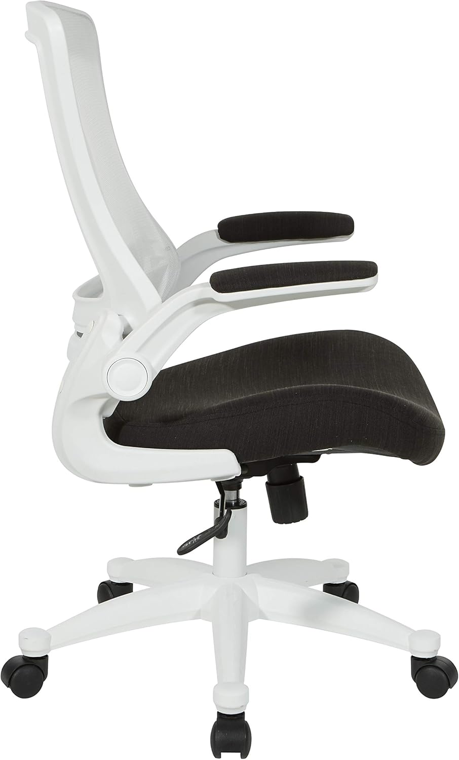 Office Star Silla de oficina con respaldo de pantalla blanca ventilada con brazos abatibles acolchados de color con base de nailon blanco, tela