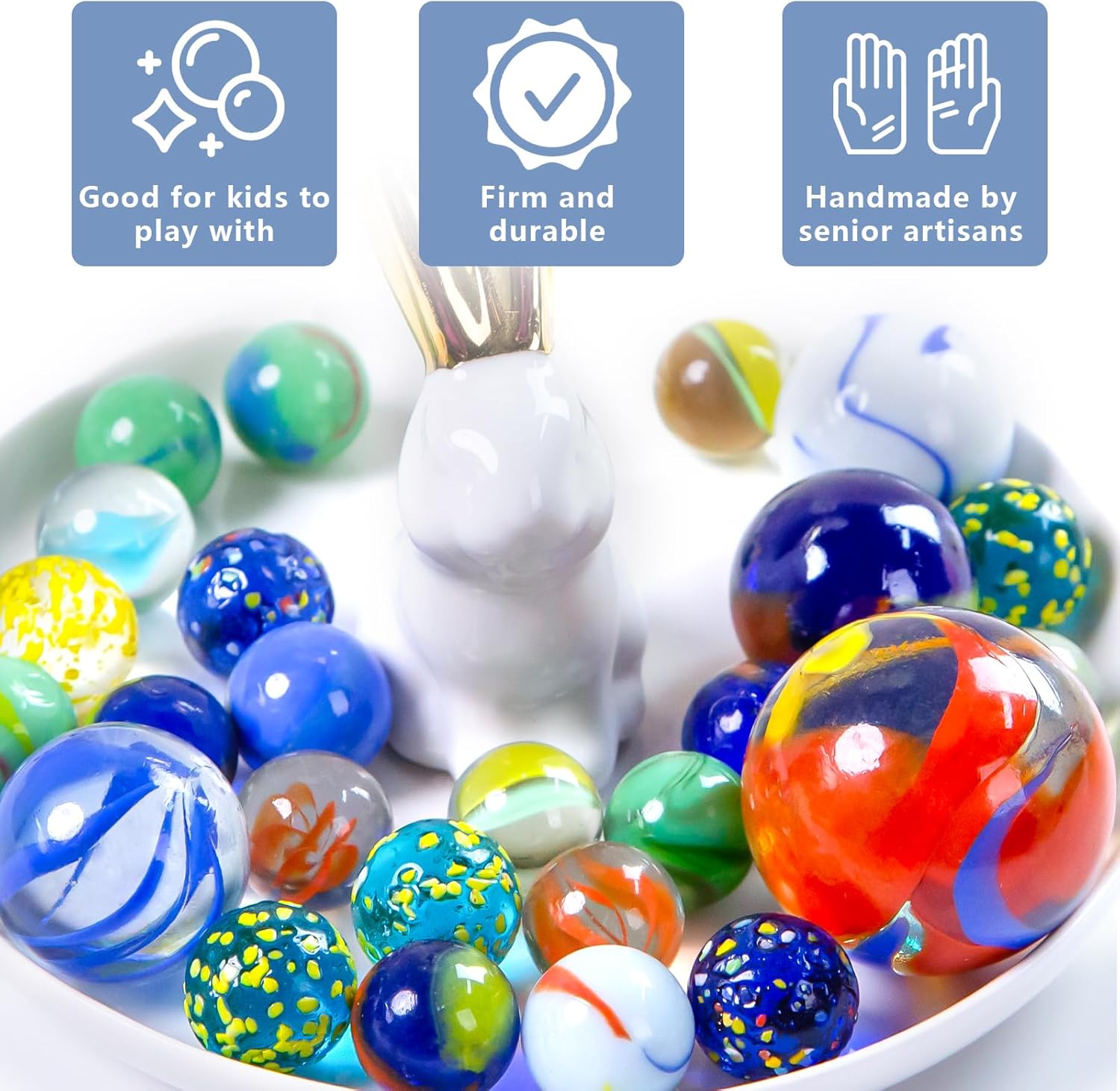 Shindel 125 piezas de canicas de vidrio a granel, cuentas de vidrio redondas con tarro de mármol estilo surtido canicas para niños, juego de canicas