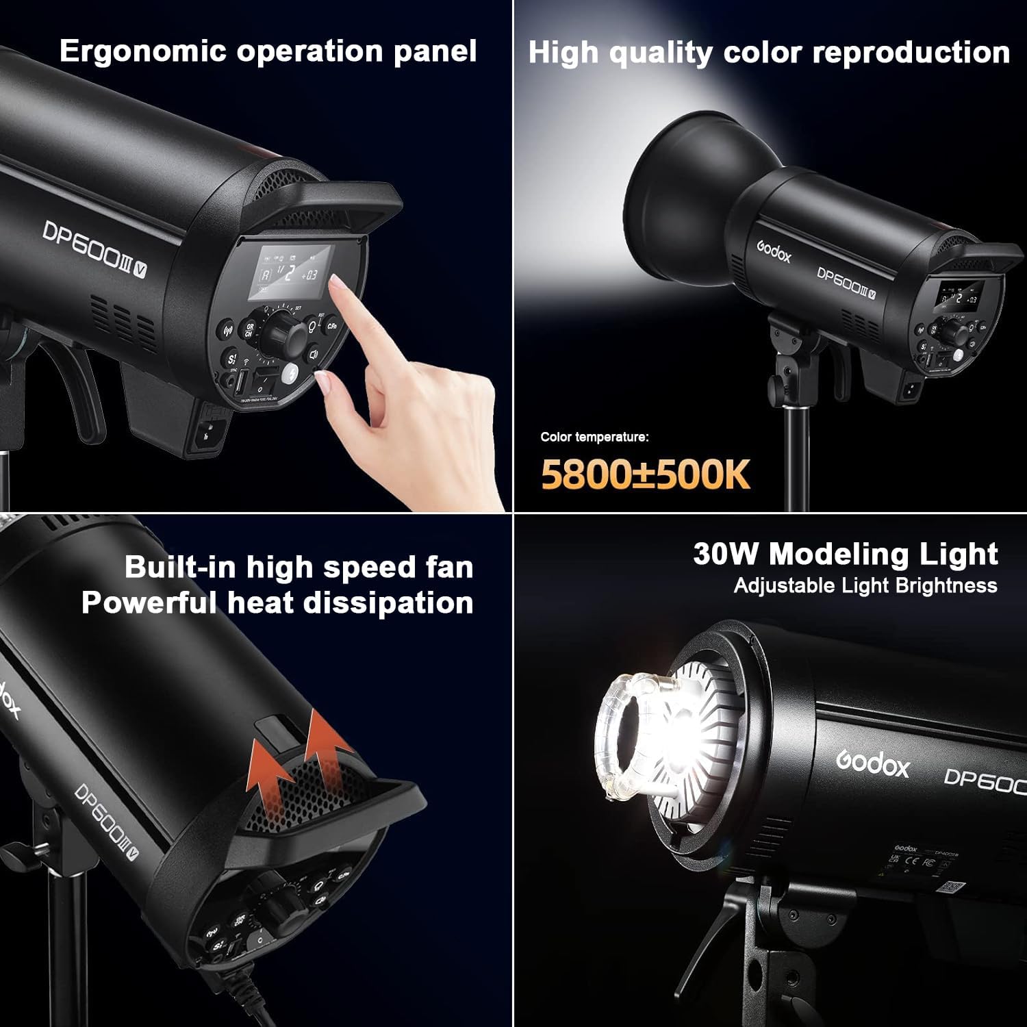 Godox Paquete de 2 DP600III-V DP600IIIV 1200Ws Photo Speedlite Studio Flash Strobe Monolight Bowens Kit de montaje para estudio de fotografía con