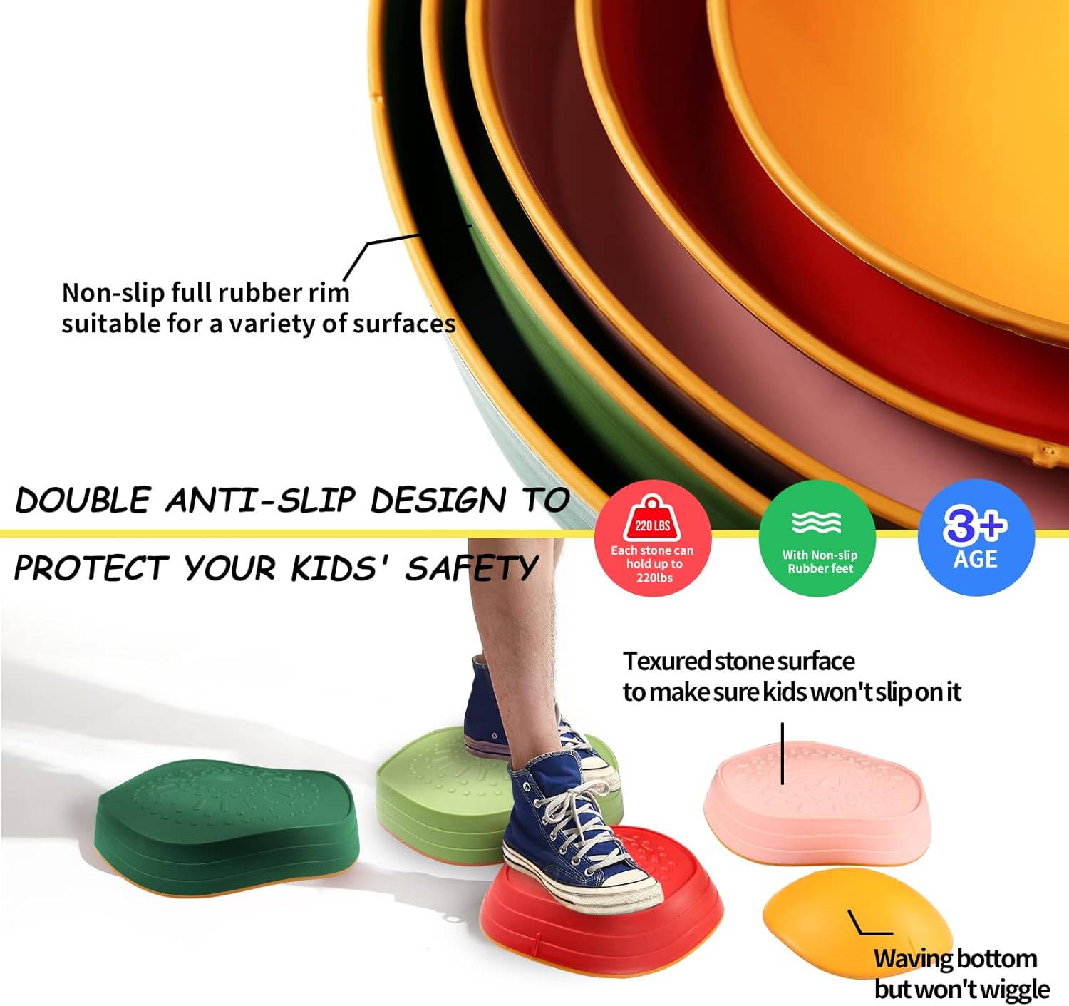 5 piedras de equilibrio de plástico antideslizante para promover las habilidades de coordinación de los niños, juguete sensorial