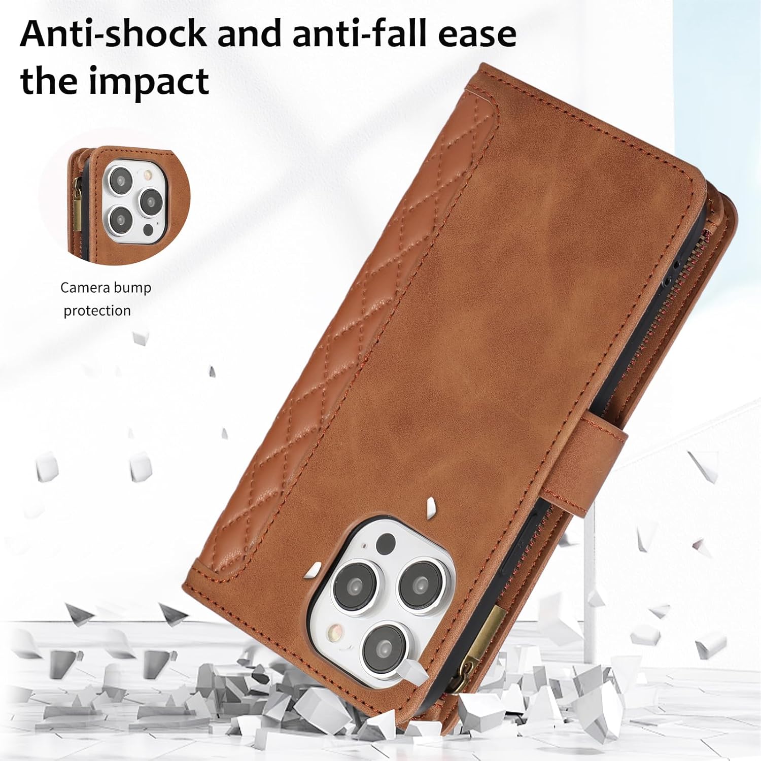 Asuwish Funda compatible con iPhone 15 Pro de 6.1 pulgadas, protector de pantalla, correa de muñeca cruzada, tarjetero con cremallera, funda para