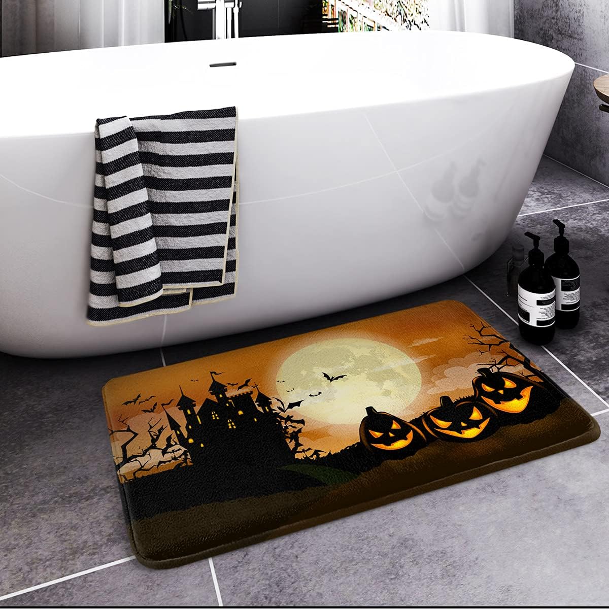 Britimes Tapete de baño para baño, antideslizantes, de la serie temática de Halloween, cubierta lavable, tapete para decoración de baño, 18 x 30