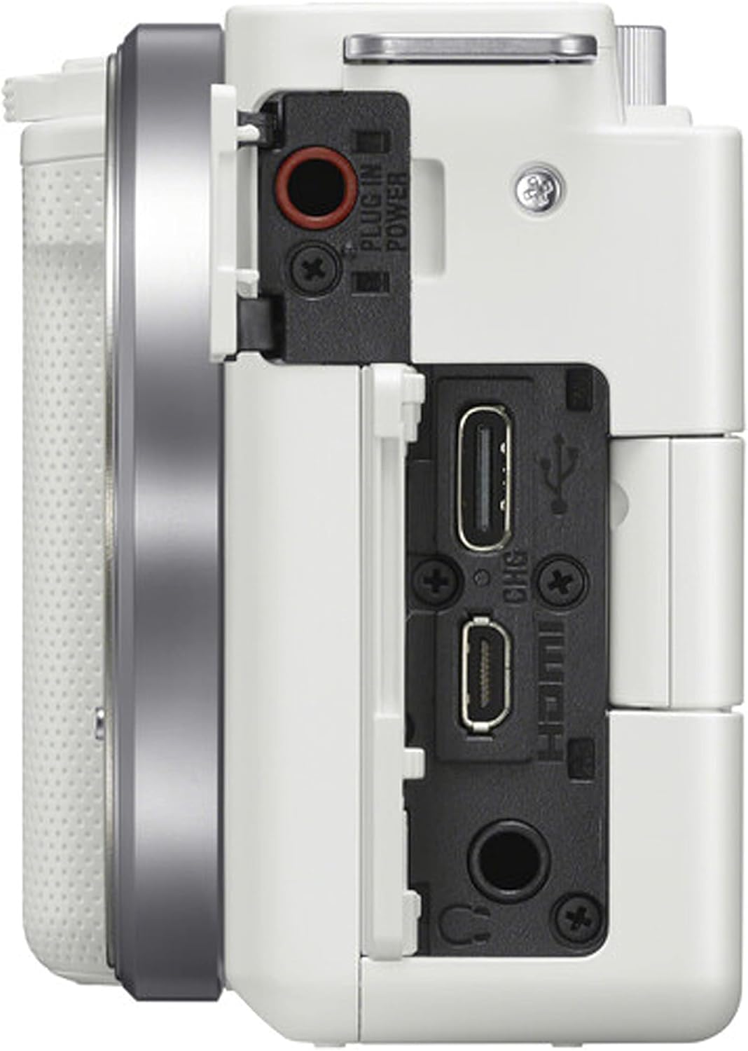 Sony ZV-E10 – Cámara sin espejo (blanco) con lente de 0.630-1.969 in + memoria de 128 GB + luz de video LED + funda, estuche de agarre estable,