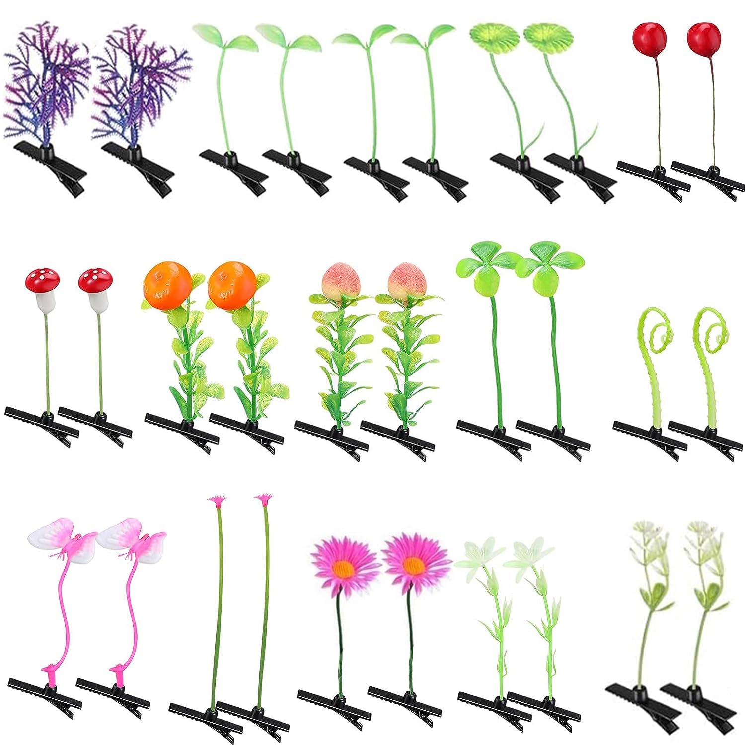 30 pinzas para el pelo de brotes de frijoles, horquillas divertidas para plantas, brotes lindos, brotes de flores, fruta, planta, horquilla, pasador