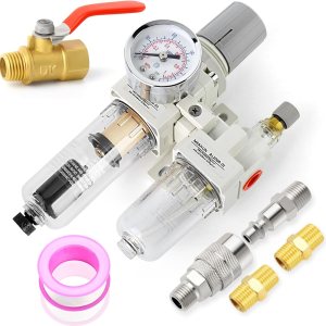 MEANLIN Filtro de humedad para compresor de aire, filtro de línea de aire de drenaje automático AC2010-02D, entrada NPT de 14 pulgadas con calibre MEANLIN Filtro de humedad para compresor de aire, filtro de línea de aire de drenaje automático AC2010-02D, entrada NPT de 14 pulgadas con calibre