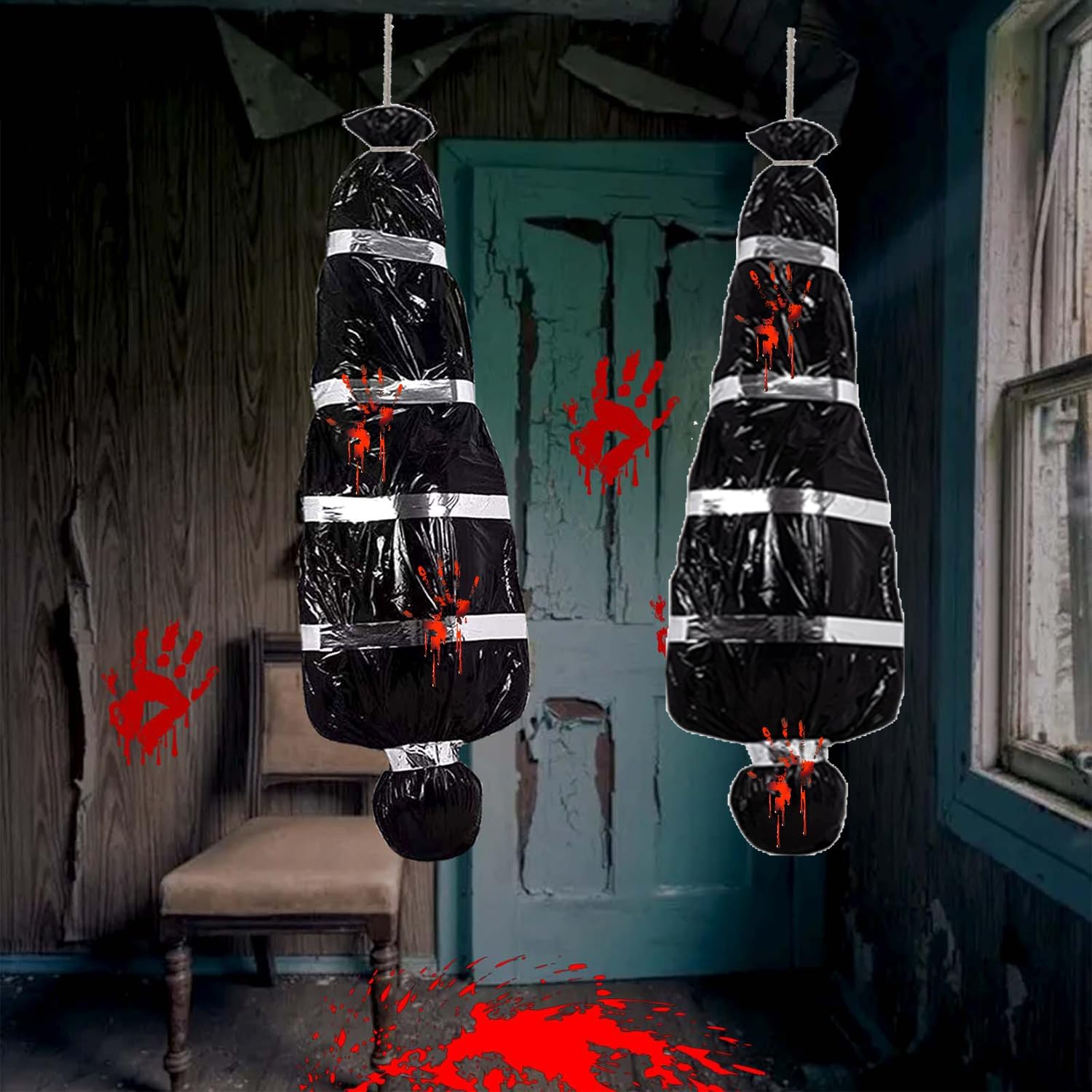 2 piezas de decoraciones de Halloween para víctimas muertas, cadáver inflable aterrador en bolsa, espeluznante accesorio de cuerpo muerto al aire