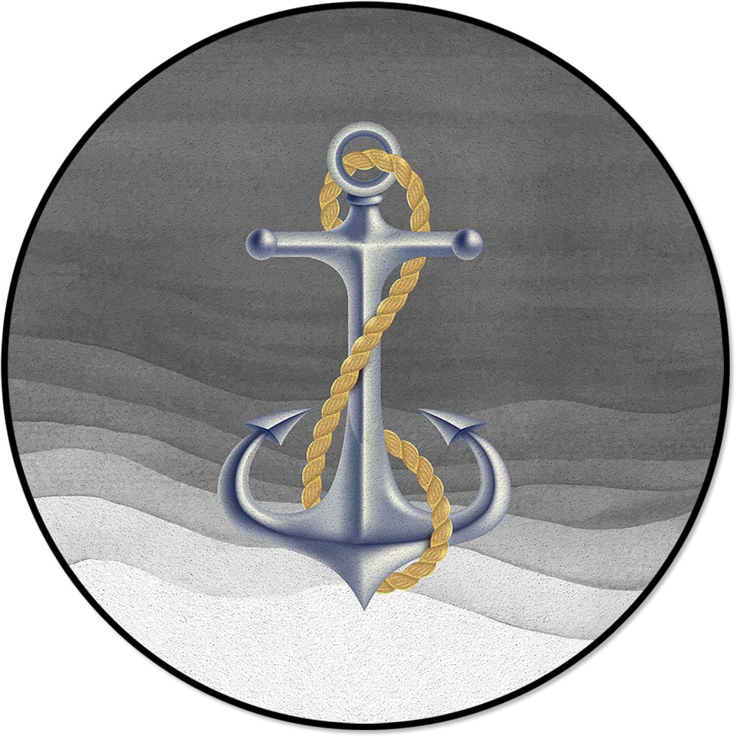 Alfombra redonda antideslizante para niños, alfombra náutica residencial gris para sala de estar, comedor, cocina, decoración de alfombras de