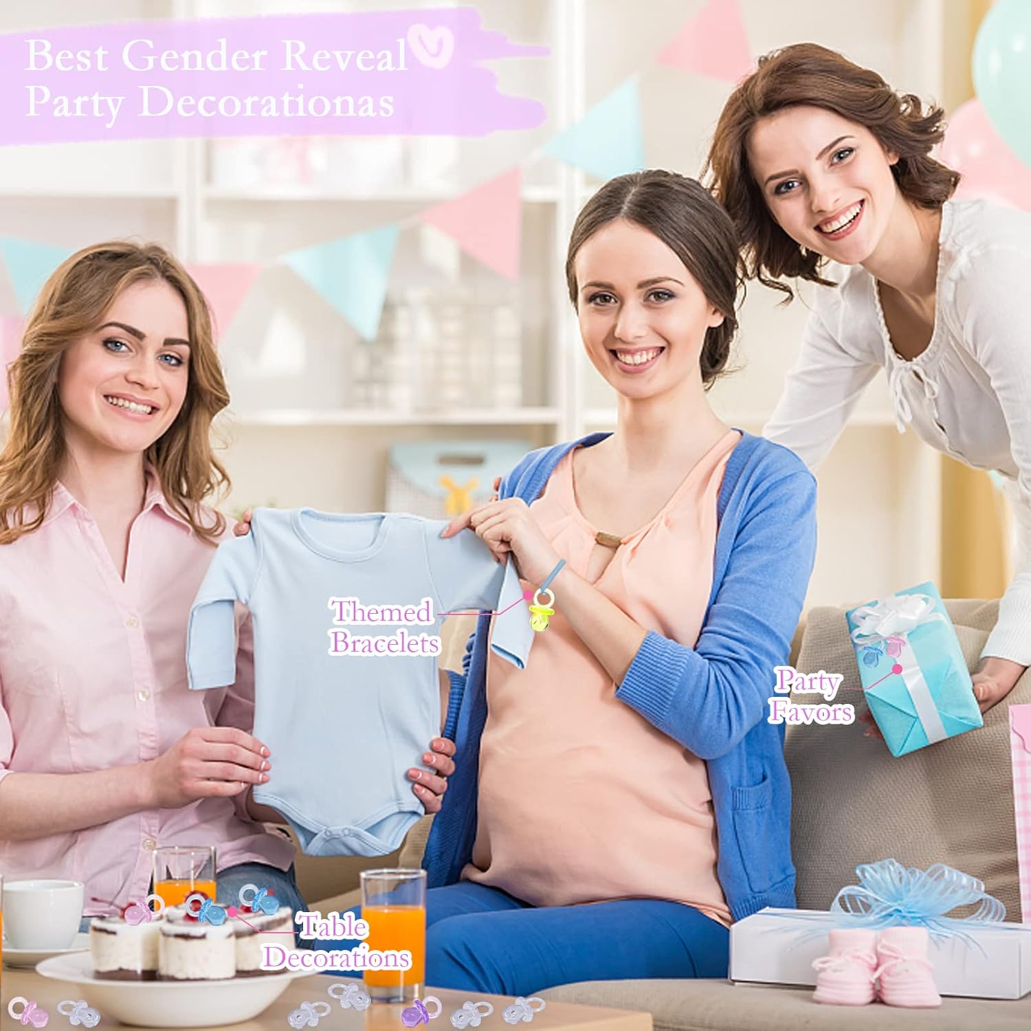 150 mini chupones acrílicos para baby shower para niñas, chupones a granel de 0.86 pulgadas para revelación de género, recuerdos de fiesta,