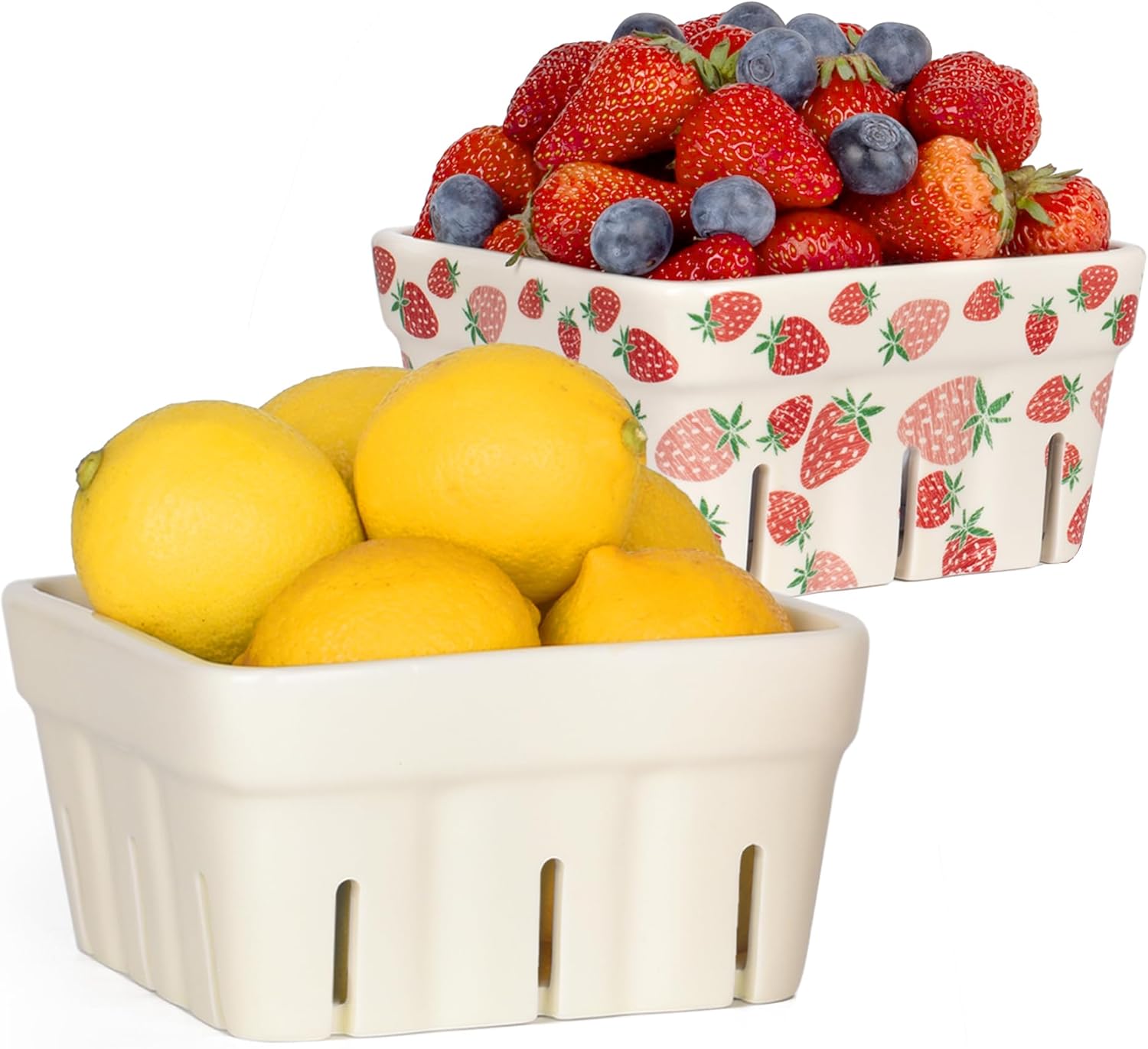 AELS Cesta de cerámica de bayas, recipiente de 5.9 pulgadas para frutas y verduras, cuenco de frutas de granja, decoración de fresa, mercado de