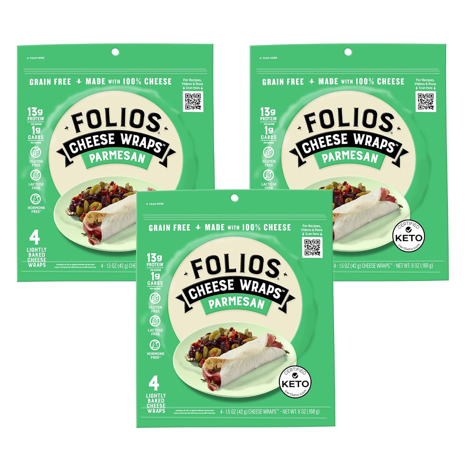 Folios Envolturas de queso 100% naturales  Sabor parmesano  Sin gluten, sin granos y naturalmente sin lactosa  Certificado Keto  0.04 oz de