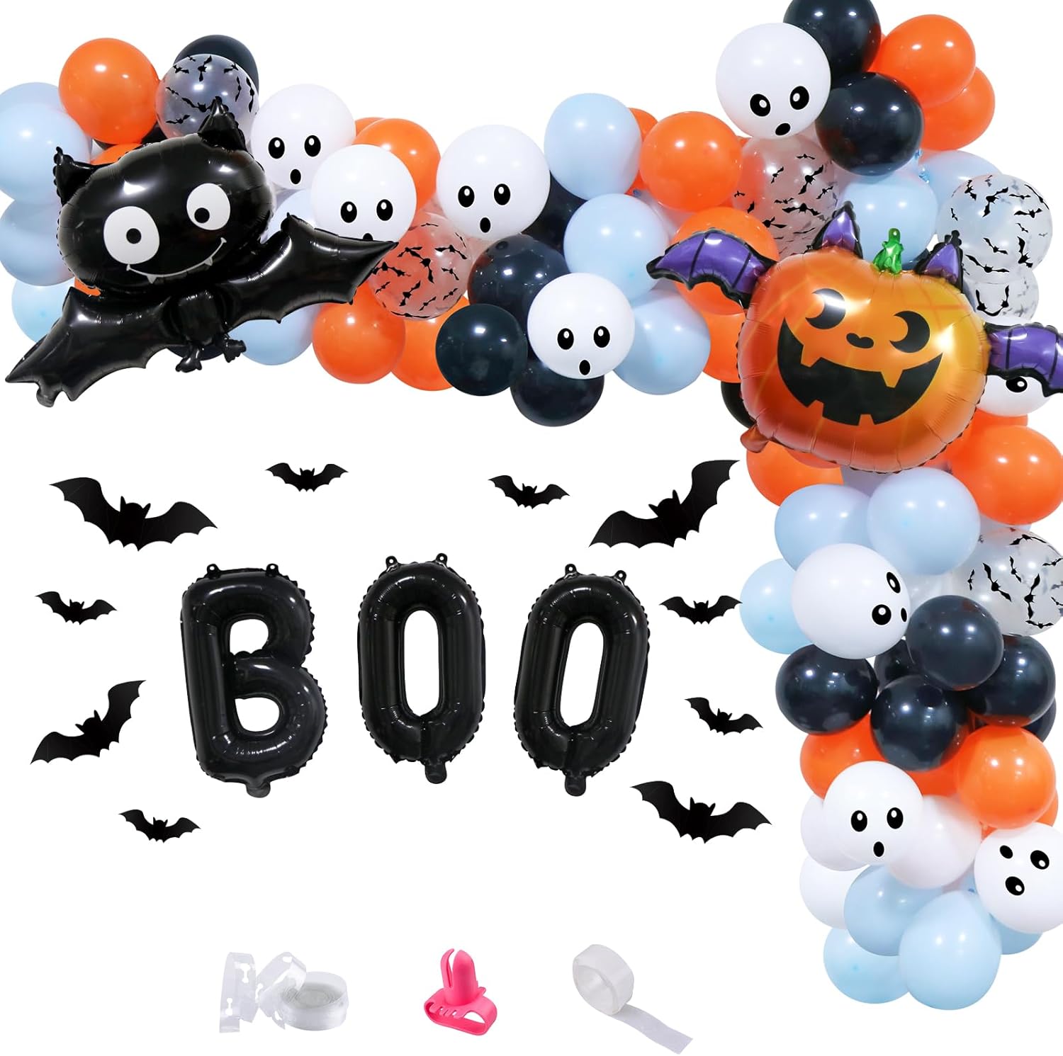 Kit de guirnalda de arco de globos de baby shower de Halloween, decoración de globos azules de Halloween con bonitos globos de aluminio de calabaza