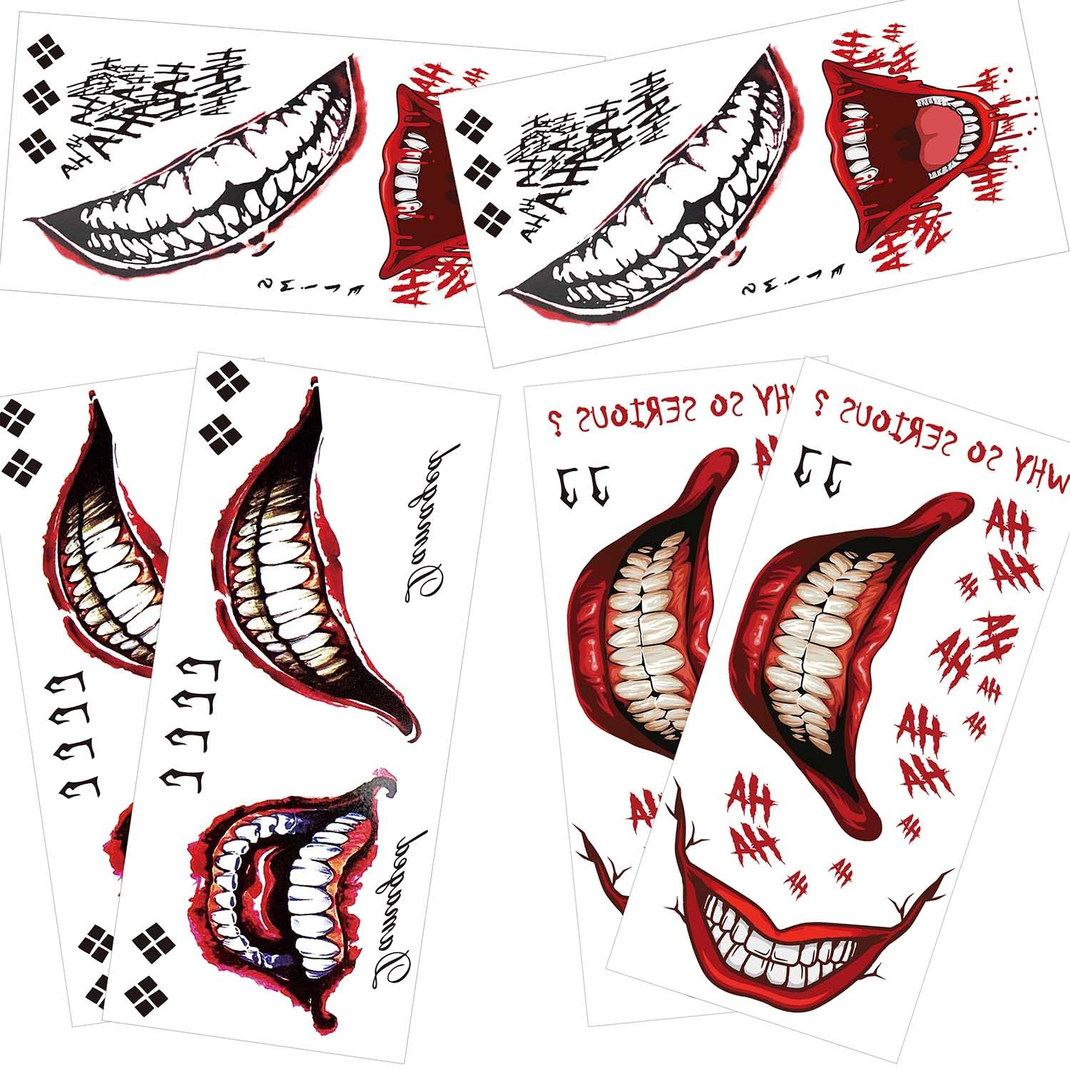 Pegatinas de tatuaje temporales de boca de cicatriz falsa grande para hombres, mujeres, niños, disfraz de Halloween, cosplay