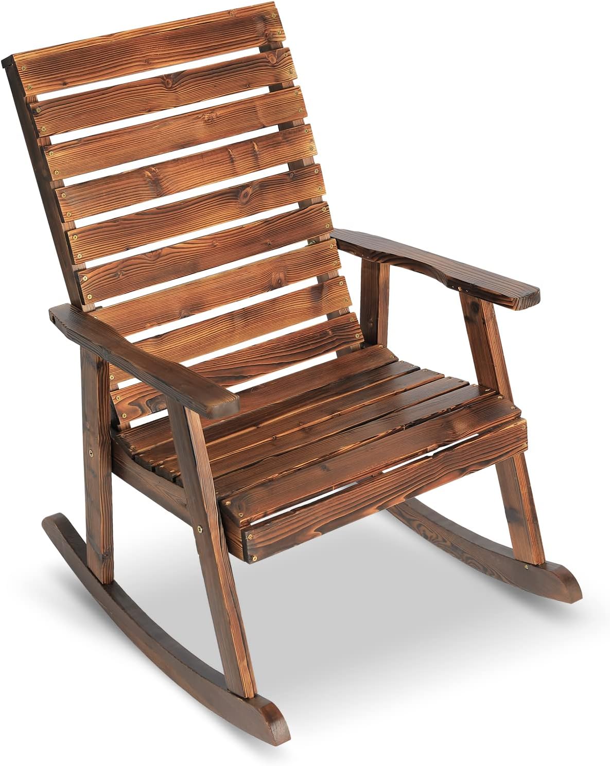 Mecedora de madera para exteriores, mecedora de porche de madera rústica con respaldo alto para interiores, patio trasero, patio, natural