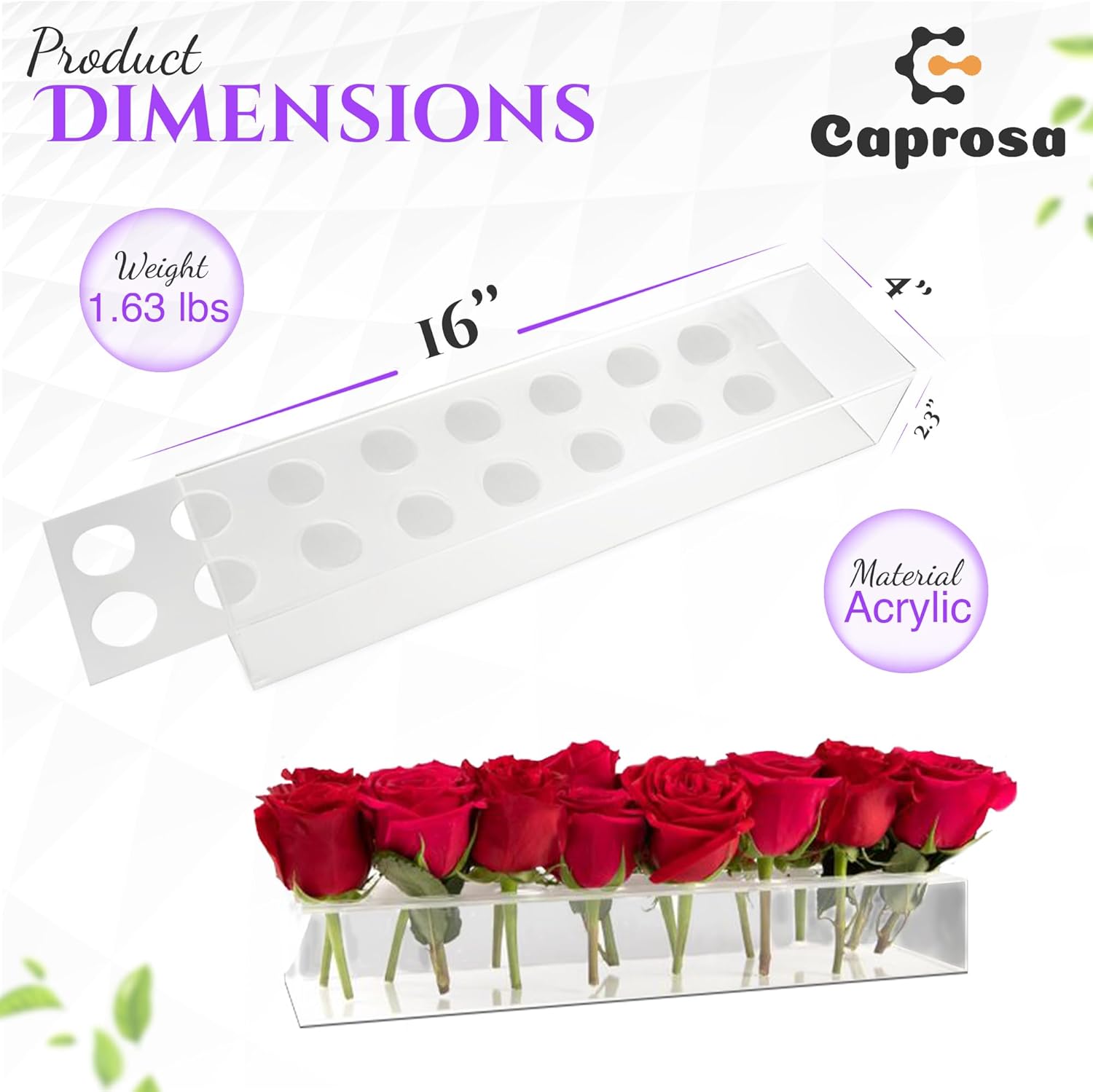 Jarrones acrílicos de 16 pulgadas, jarrón rectangular de acrílico, para mesa de bodacomedor, moderno de 16 pulgadas, para decoración del hogarevento