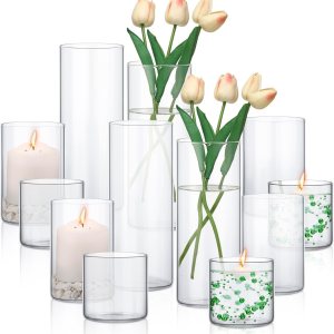 12 piezas de jarrones cilíndricos de vidrio para velas de huracán de 4, 6, 10 pulgadas, jarrones de vidrio flotantes para decoración de jarrones 12 piezas de jarrones cilíndricos de vidrio para velas de huracán de 4, 6, 10 pulgadas, jarrones de vidrio flotantes para decoración de jarrones
