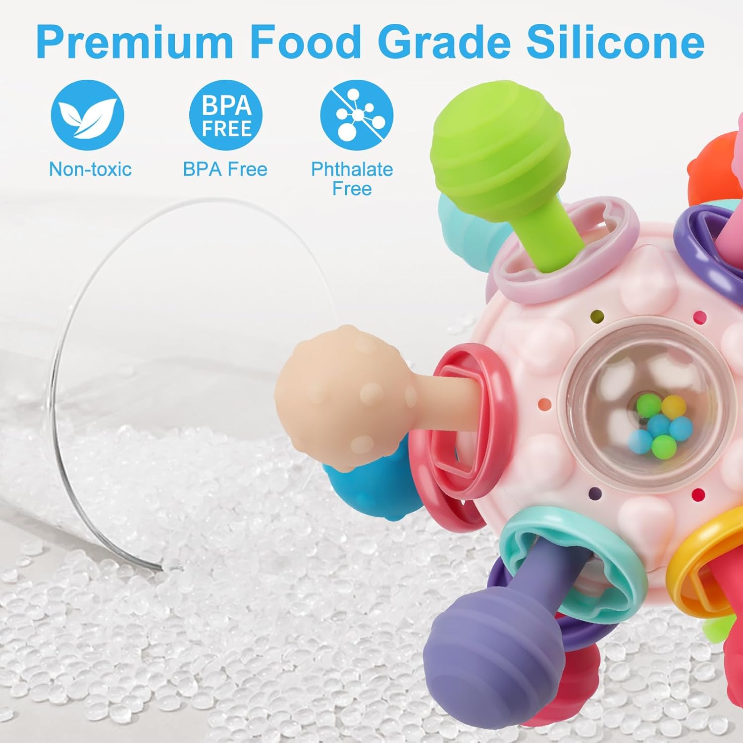 Juguetes sensoriales Montessori para bebés de 0 a 6, 6 a 12 meses, juguetes de dentición de grado alimenticio para bebés de 0, 3, 6, 9, 12, 18