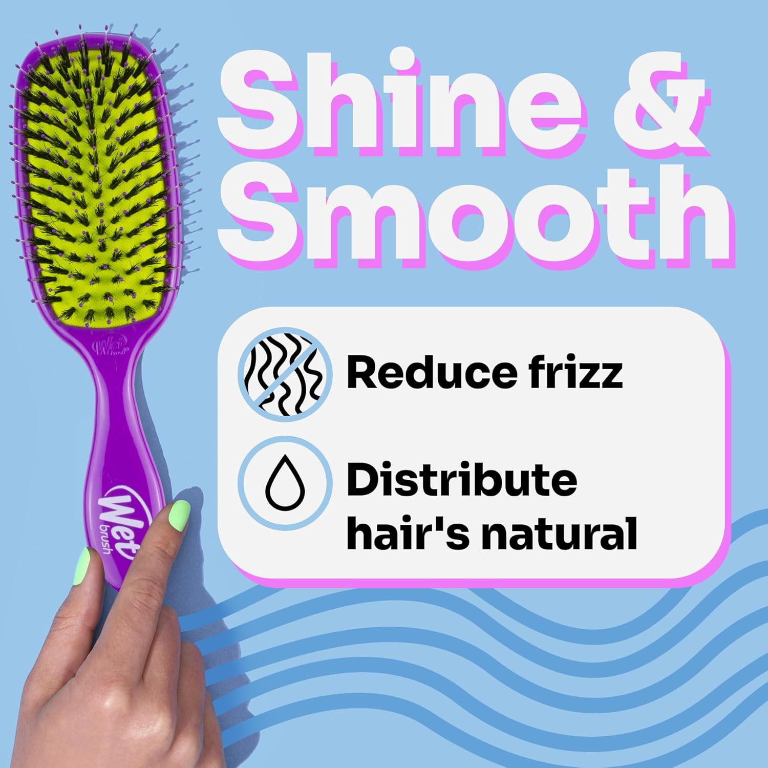Wet Brush Cepillo para desenredar el cabello con cerdas naturales de jabalí, para todo tipo de cabello, color morado, para desenredar el cabello,