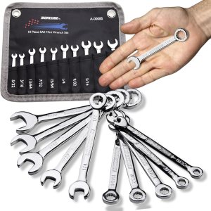 Juego de llaves pequeñas, juego de llaves combinadas enana, 10 piezas, SAE, 532″ – 716″, ligero, con bolsa rodante para tuercas de reparación de Juego de llaves pequeñas, juego de llaves combinadas enana, 10 piezas, SAE, 532″ – 716″, ligero, con bolsa rodante para tuercas de reparación de