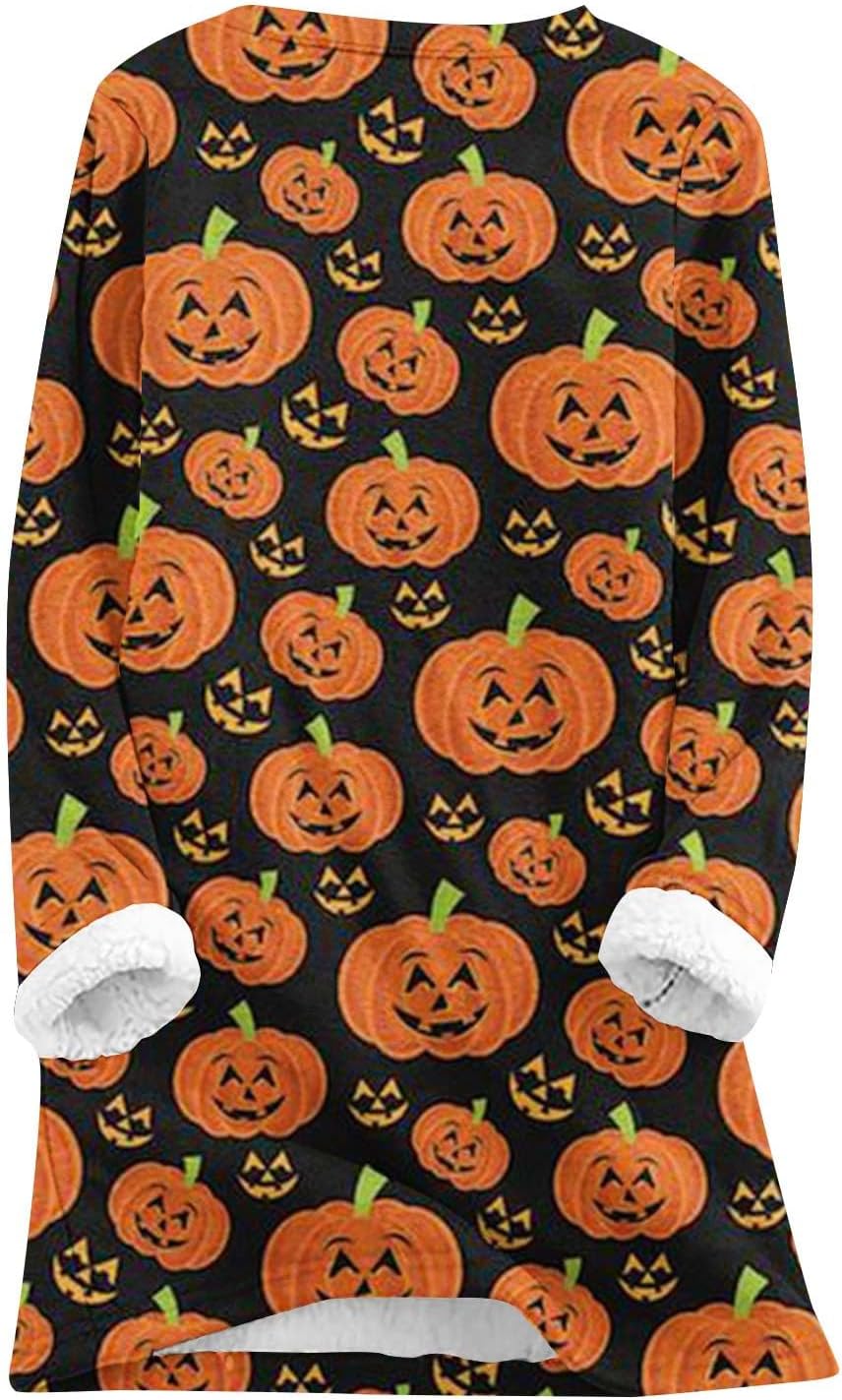 SHOPESSA Womens Thermal Tops Long Sleeve Pumpkin Sweatshirts for Women 2023 Novelty Halloween Shirts Fuzzy Winter Sweater