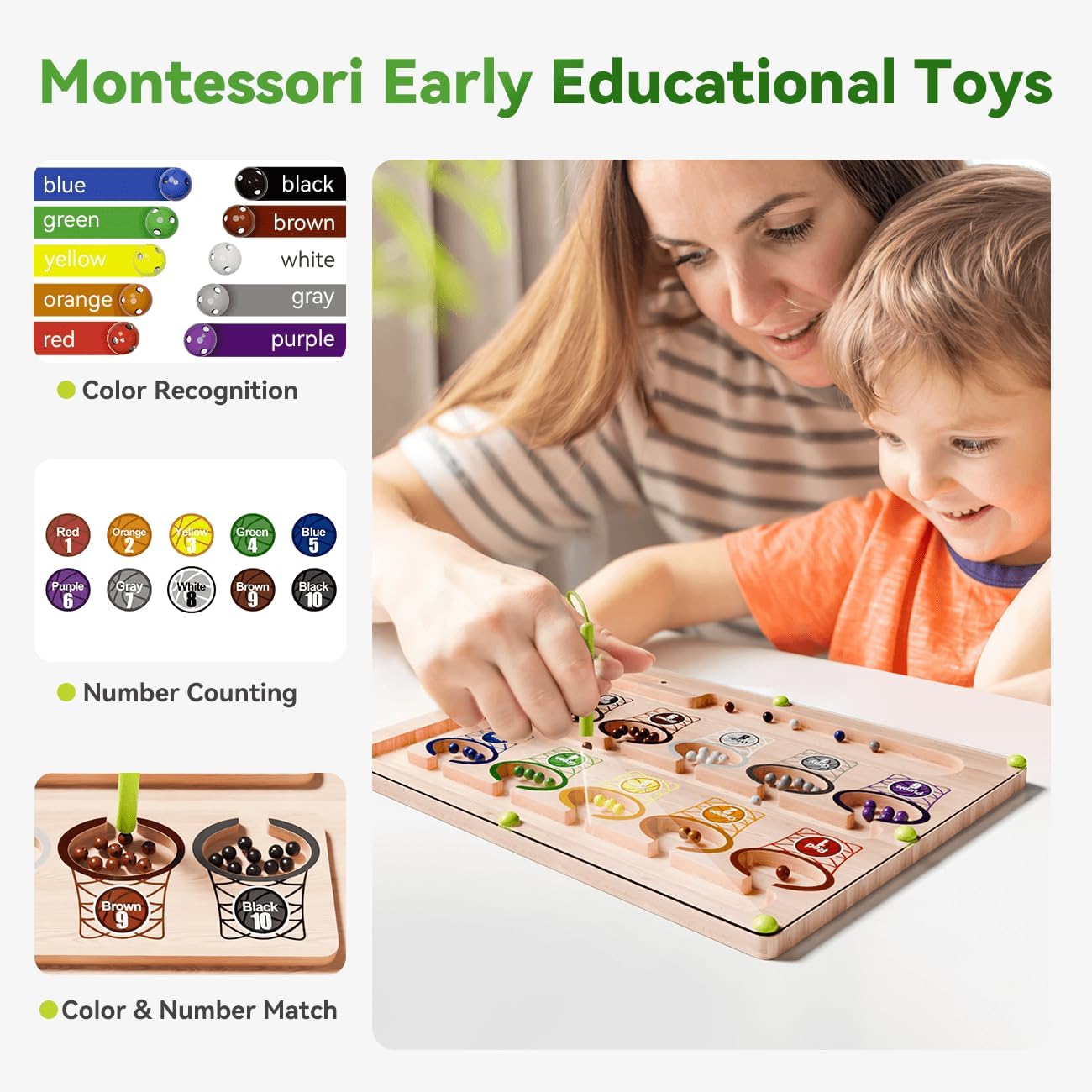 Juguetes Montessori para niños de 3 a 4 años, laberinto magnético de color y números, juguetes de aprendizaje para niños de 2 a 4 años, rompecabezas