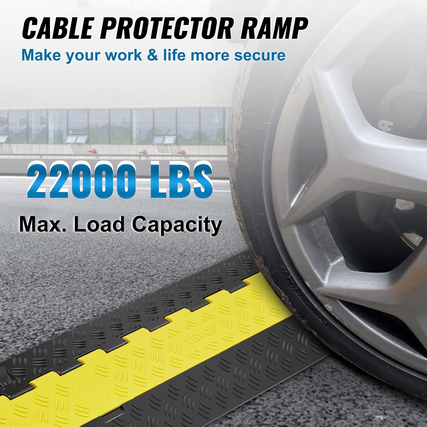 VEVOR Rampa protectora de cable, 2 canales, capacidad de 22000 libraseje, cubierta de cable de poliuretano termoplástico resistente, protector de