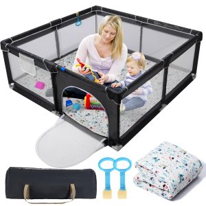 Corralito con tapete suave, corralito seguro para bebés y niños pequeños, patio de juegos fácil de instalar con alfombra, pasador de juego Corralito con tapete suave, corralito seguro para bebés y niños pequeños, patio de juegos fácil de instalar con alfombra, pasador de juego