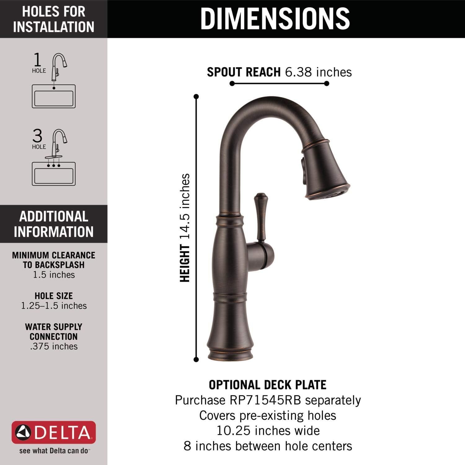 Delta Faucet Cassidy – Grifo de barra de bronce aceitado, grifo de fregadero de barra de un solo agujero, grifos de barra húmeda con rociador