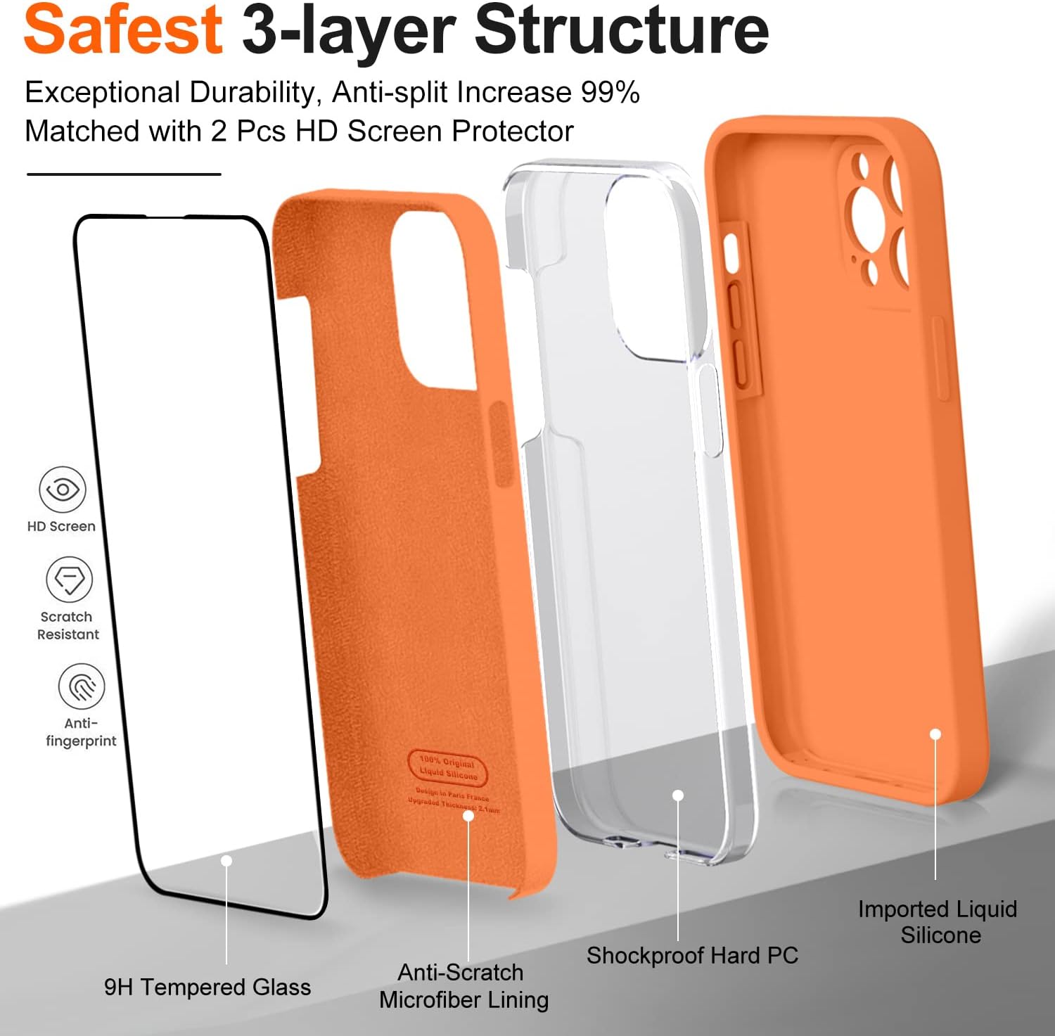 TISOOG Funda compatible con iPhone 14 Pro para mujer, con 2 protectores de pantalla de vidrio templado 9H, protección de cámara forro de microfibra