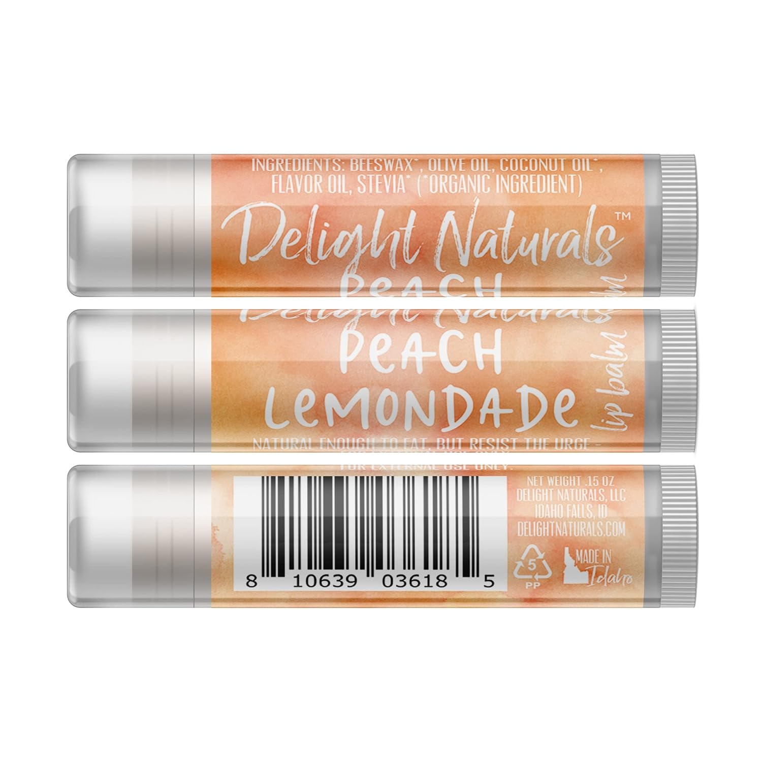 Delight Naturals Bálsamo labial de limonada de durazno – Juego de tres