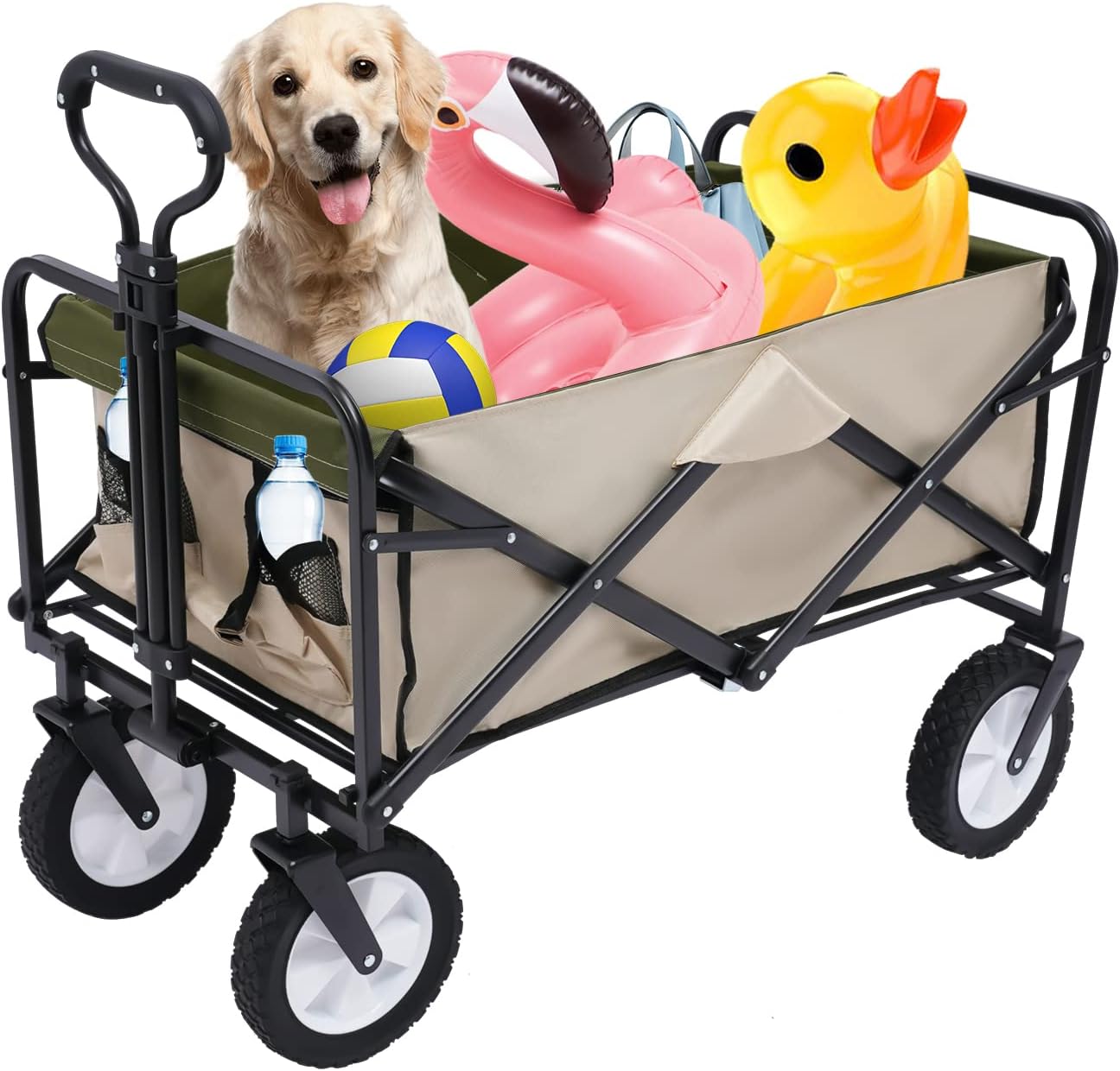 Carro plegable plegable para playa, resistente, con bolsillo lateral para camping, pesca, deportes, compras, al aire libre, carrito de comestibles