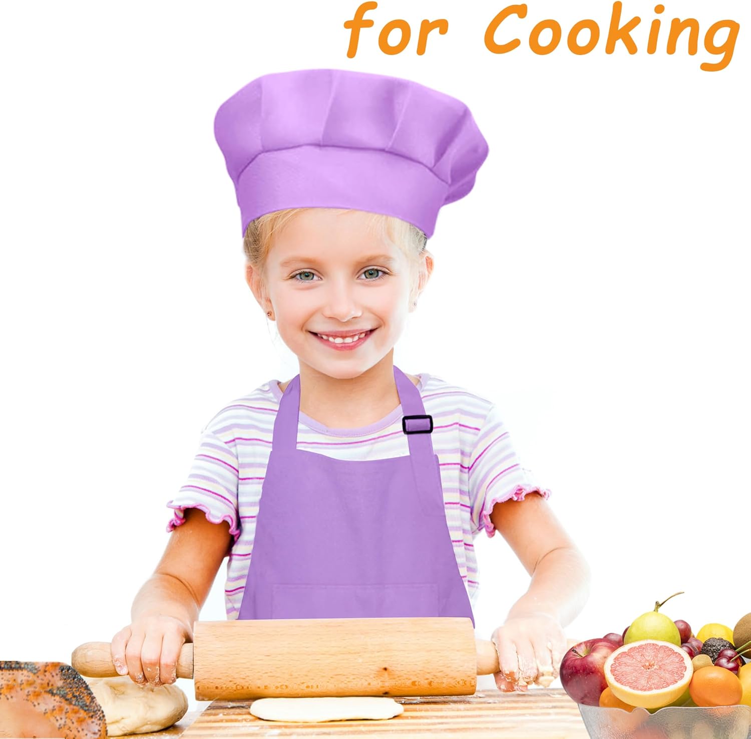 Kids Apron and Chef Hat Set Bulk Childrens Bib with 2 Pockets Adjustable for Boys Girl’s Cooking Baking Painting