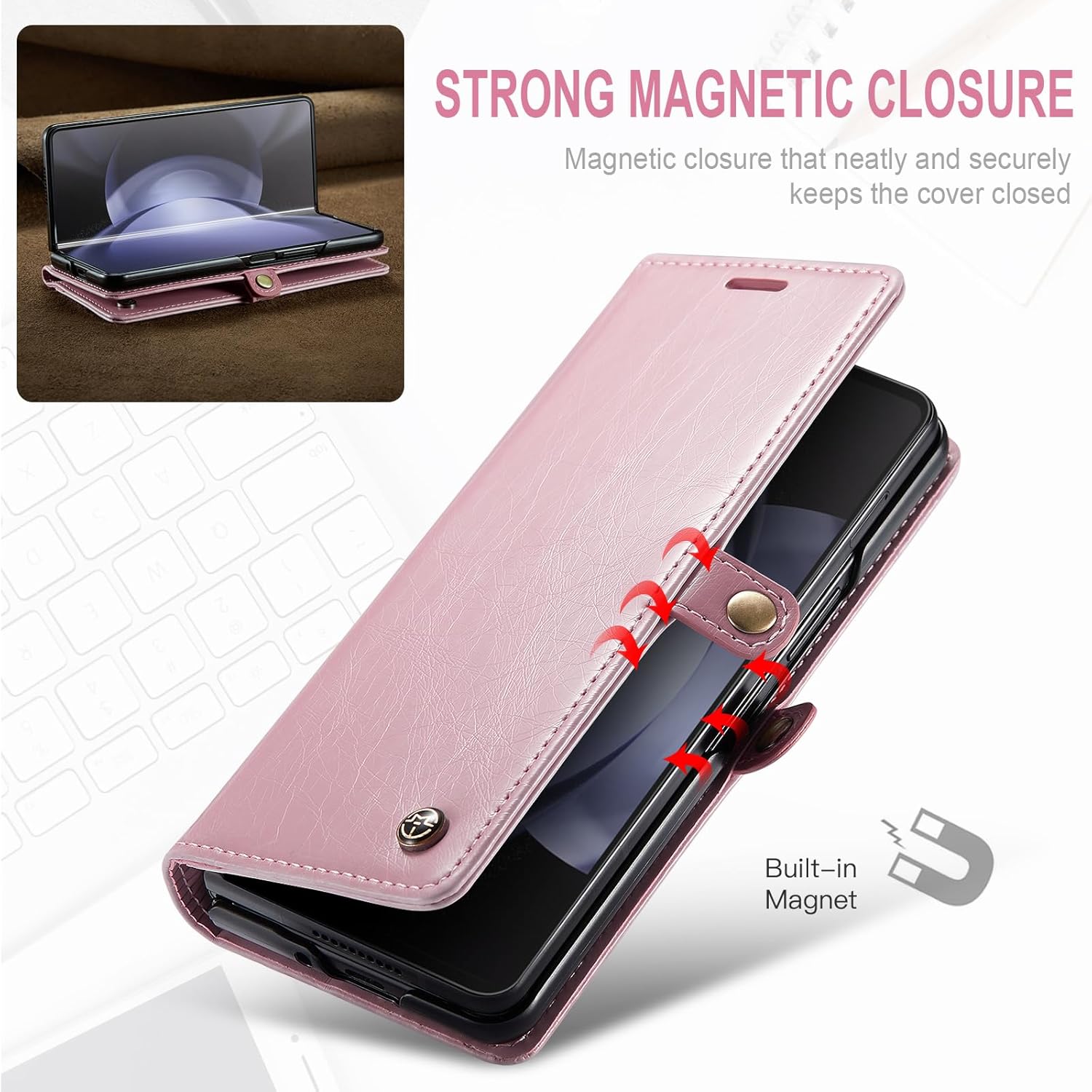 Hongxinyu Funda tipo cartera para Samsung Galaxy Z Fold5 2023, protección magnética, de piel sintética, con tarjetero, ranura para efectivo, bloqueo