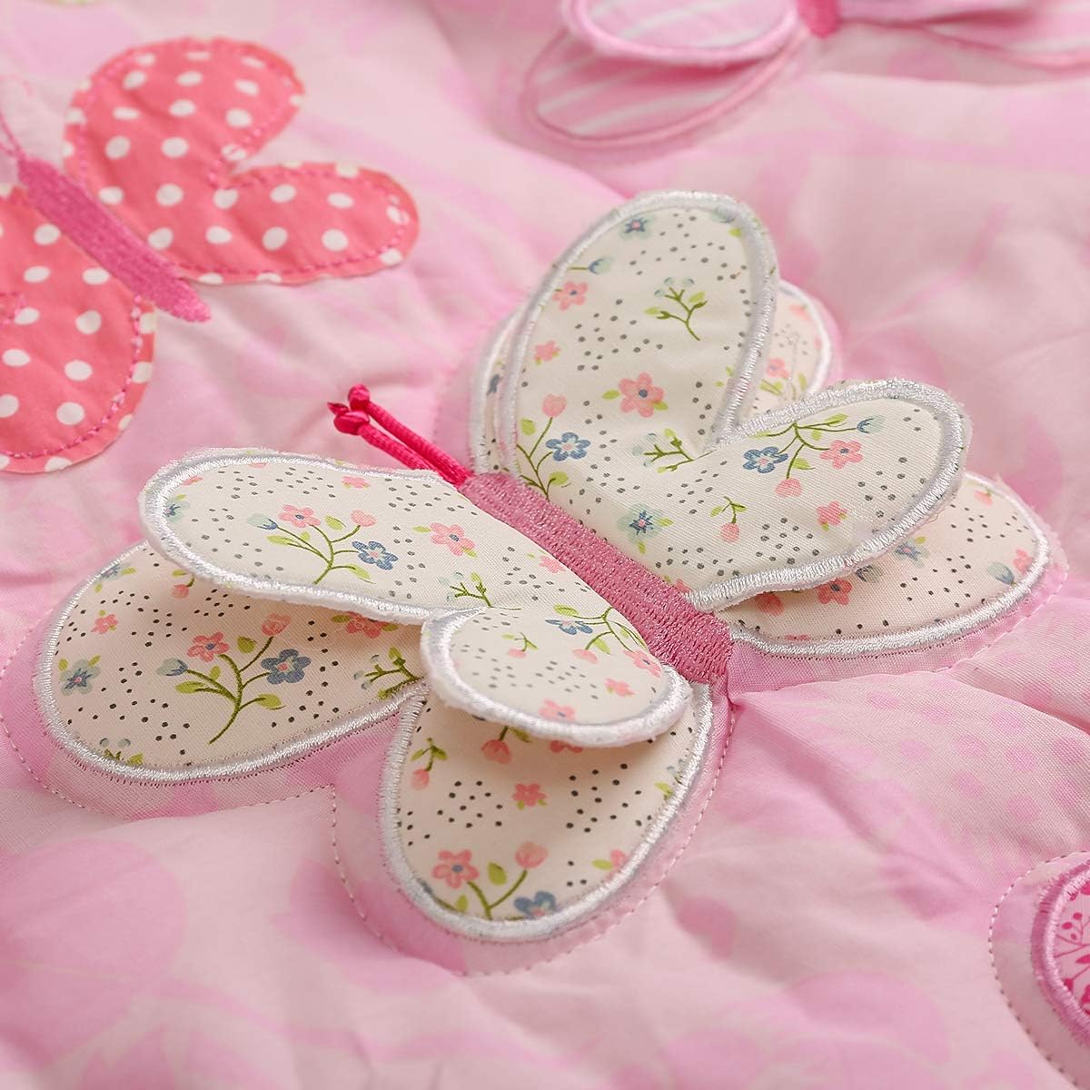 Juego de ropa de cama de 2 piezas con bordado rosa con mariposas y sábana bajera para cuna de bebé niña