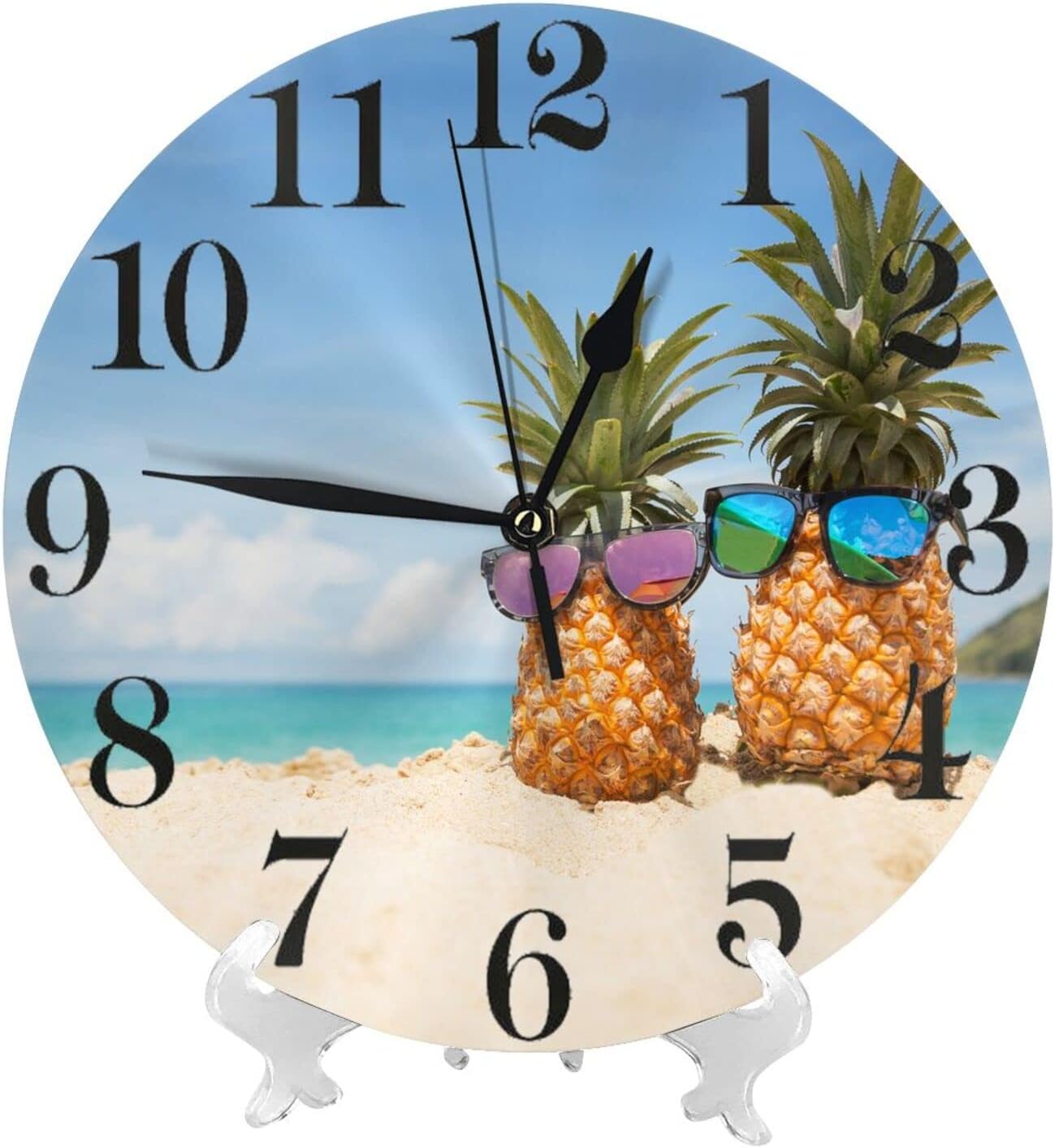Divertidas piñas en el mar, reloj de pared de playa, funciona con pilas, reloj redondo silencioso, decoración de pared para la oficina en casa,
