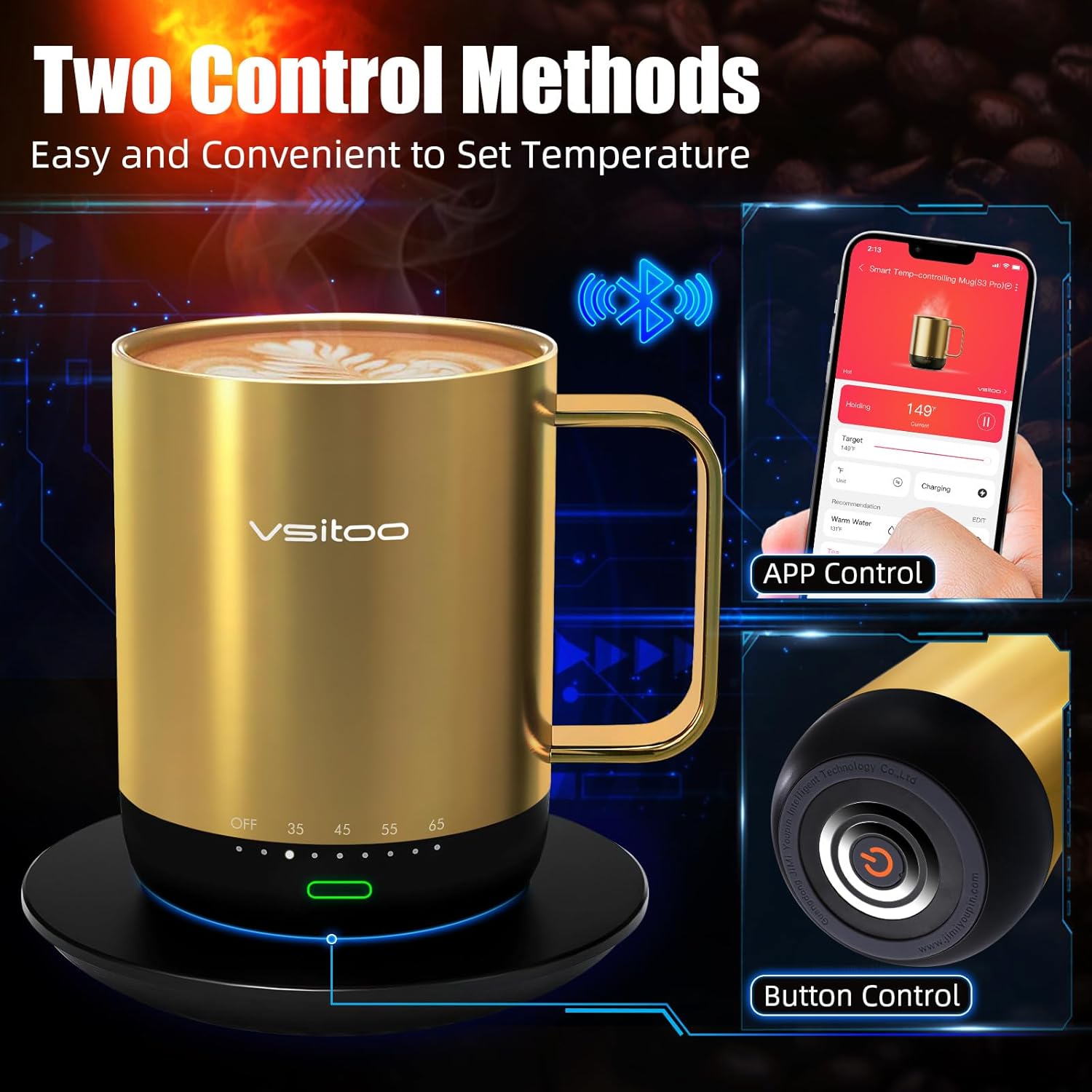VSITOO S3PRO – Taza de café térmica con control de temperatura, 14 onzas, taza de viaje inteligente con calentador de café controlado manual y por