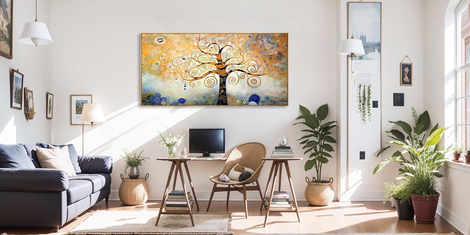 Arte para pared, árbol de la vida, imágenes de árbol amarillo moderno, abstracto, bosque, impresiones de lienzo para dormitorio, sala de estar,