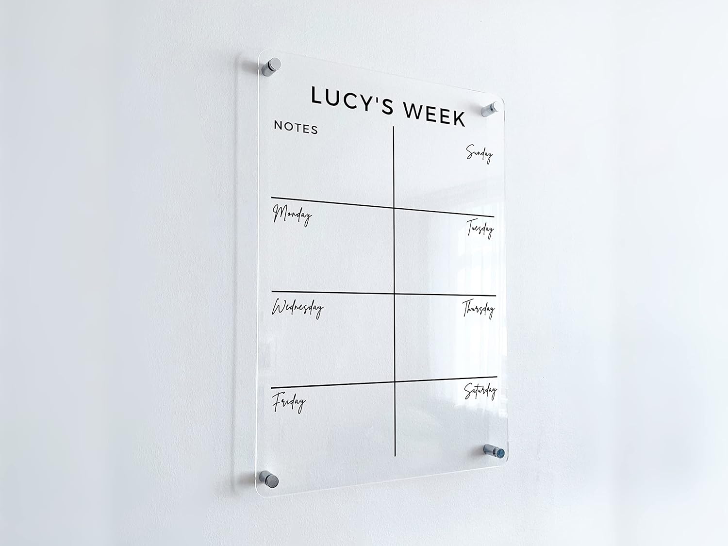 Personalized Weekly Planner Acrylic – Personalized Calendar 2024, Personalized Dry Erase Board, Horizontal Wall Calendar, Monthly and Weekly
