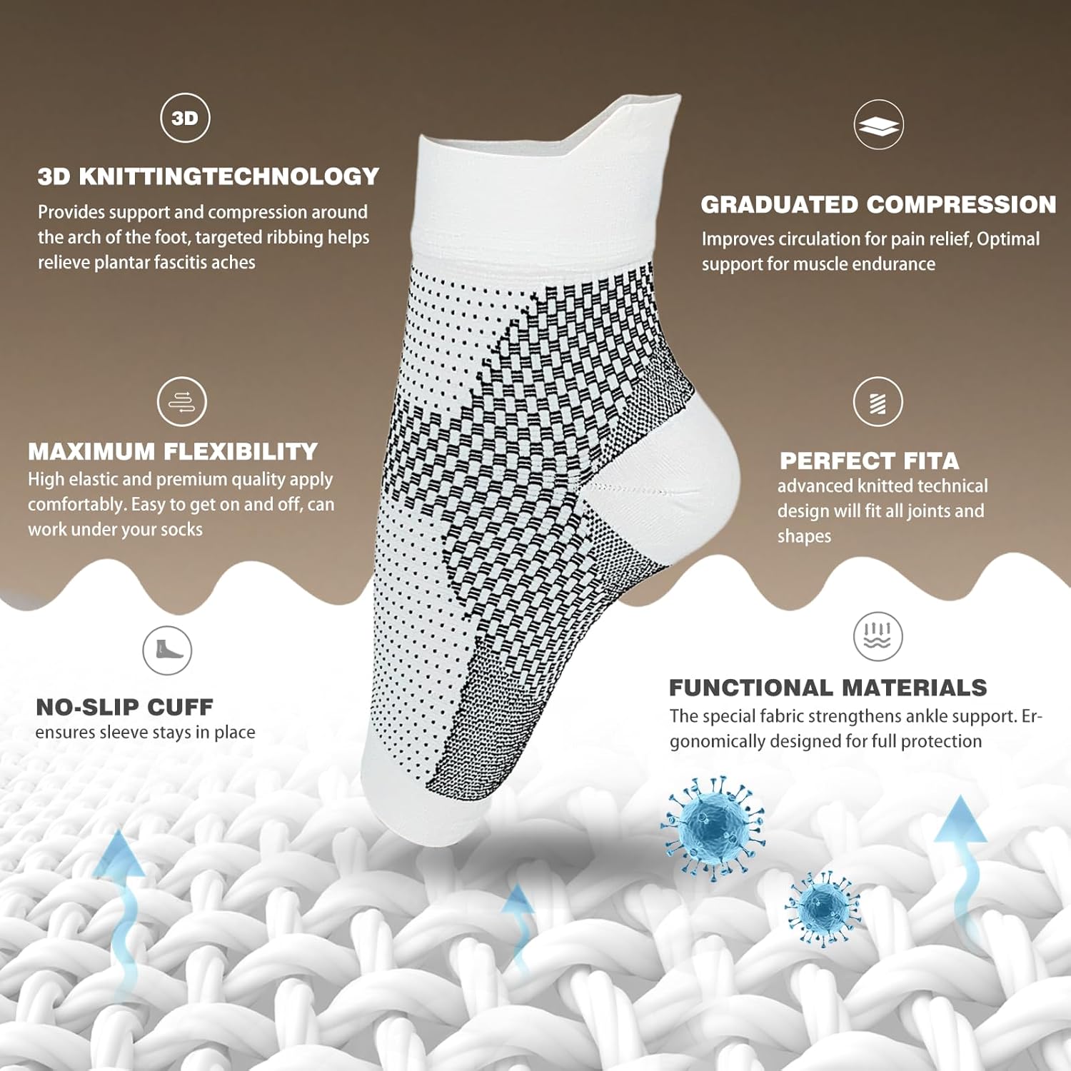 Qauxbul Calcetines de compresión para fascitis plantar para mujeres y hombres, calcetines de neuropatía tobillera, mangas de tobillo comprex calman