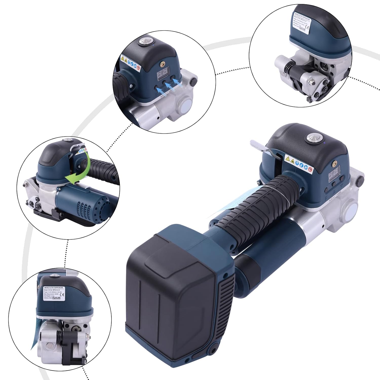 Máquina de flejado eléctrica para correas de polipropileno PET de 0.63 a 0.75 pulgadas, tensor y cortador de herramientas de flejado alimentadas por