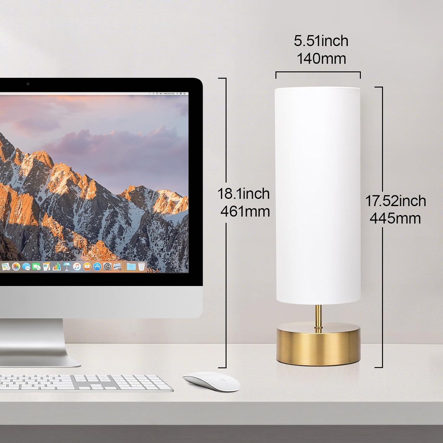 Lámpara de mesa regulable de 3 vías, lámpara de mesa de noche con control táctil con pantalla blanca, lámpara táctil moderna dorada, lámpara de mesa