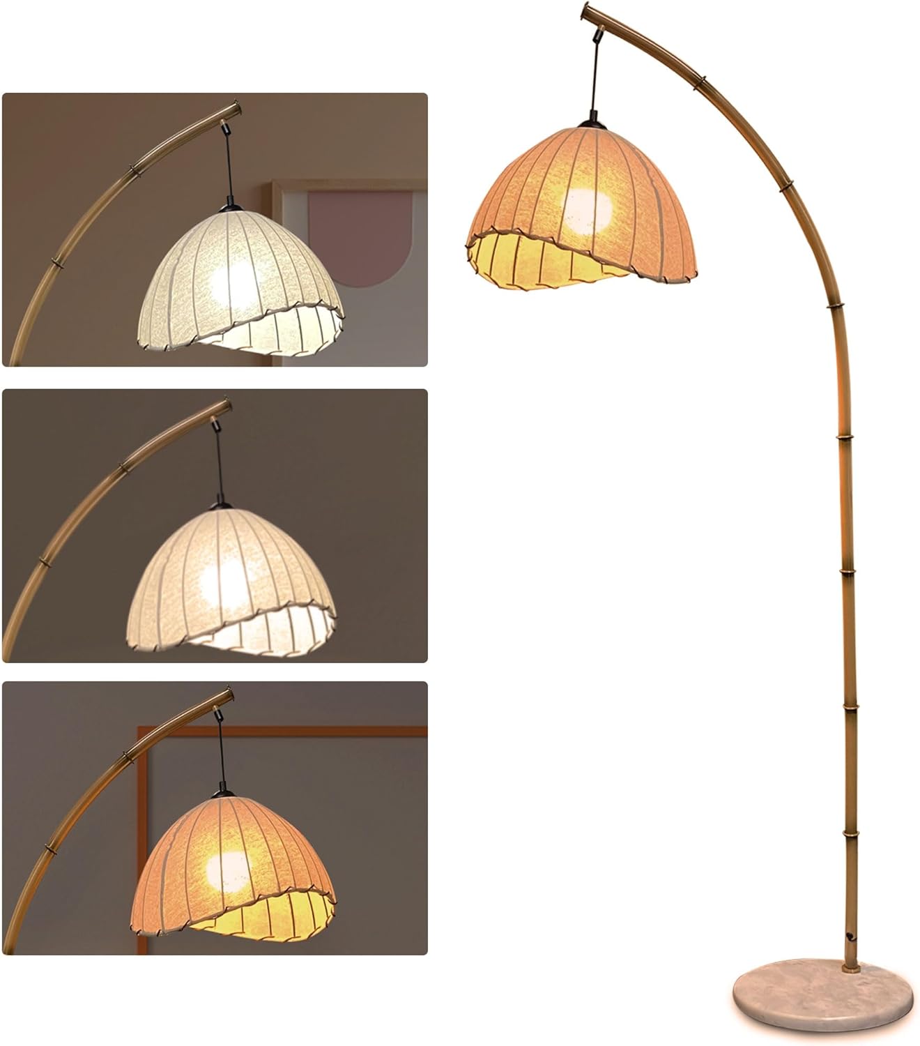 Lámpara de pie retro de bambú para sala de estar, lámparas de lectura altas, lámpara vertical colgante bohemia moderna estilo ratán antiguo para