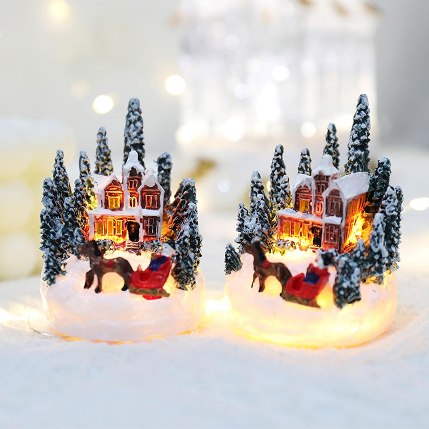 beertoy Decoración de edificios coleccionables de Navidad, figuras de pueblo de Navidad, luz LED para decoración del hogar, regalo de resina, adorno