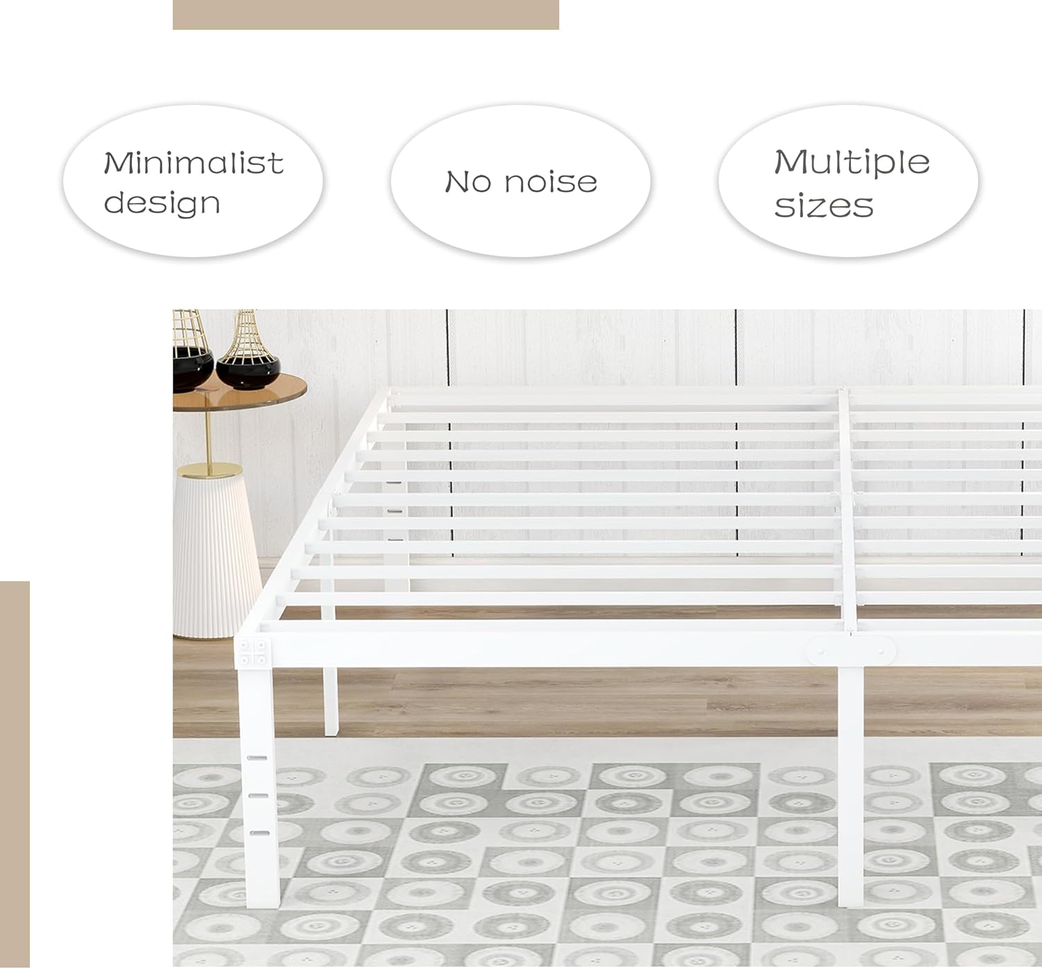 alazyhome Marco de cama de metal de 18 pulgadas, plataforma resistente, sin ruido, soporte de listones de acero, fácil montaje, sin ruido, no