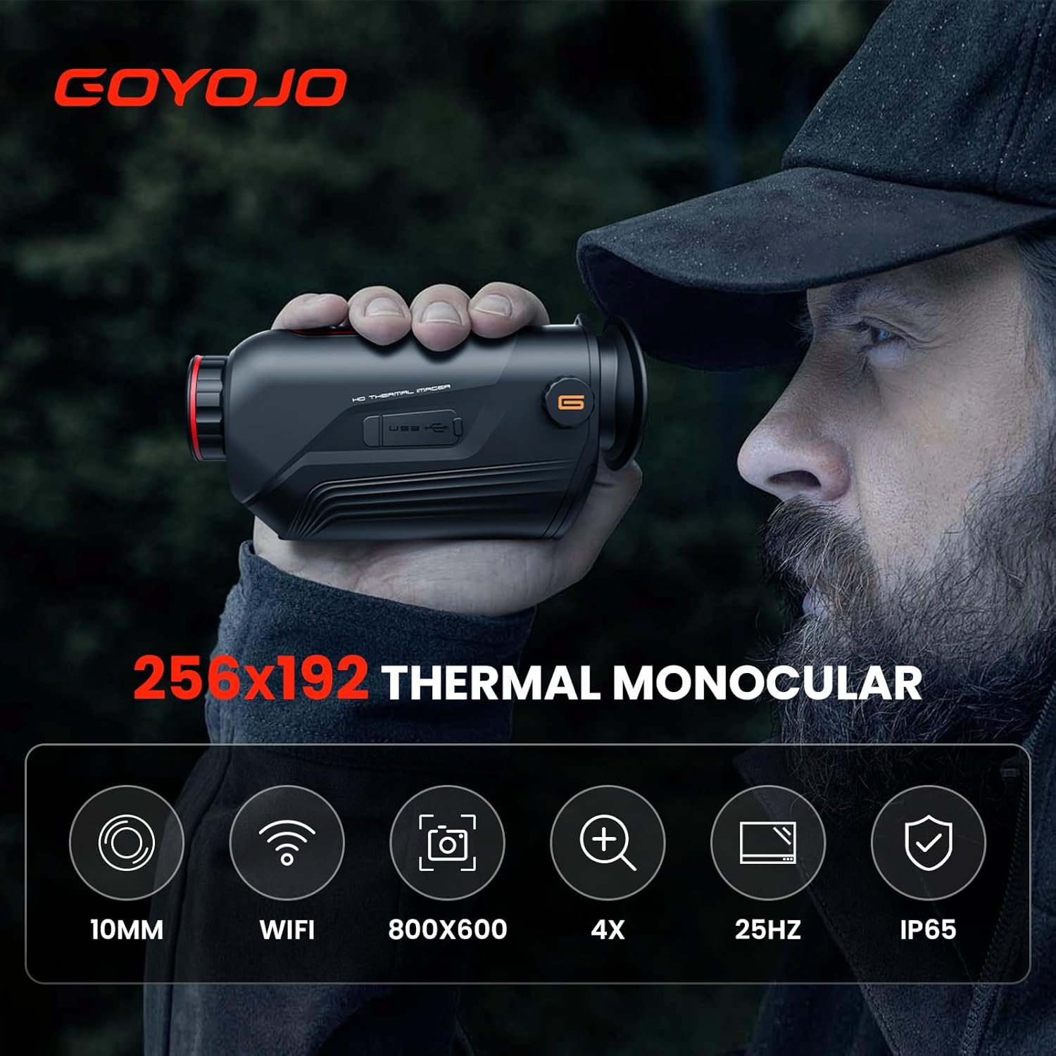 GOYOJO Monóculo térmico, 256 x 192 (25 Hz), cámara de monoscopio de imágenes térmicas para adultos, lentes focales de visión de 0.394 pulgadas,
