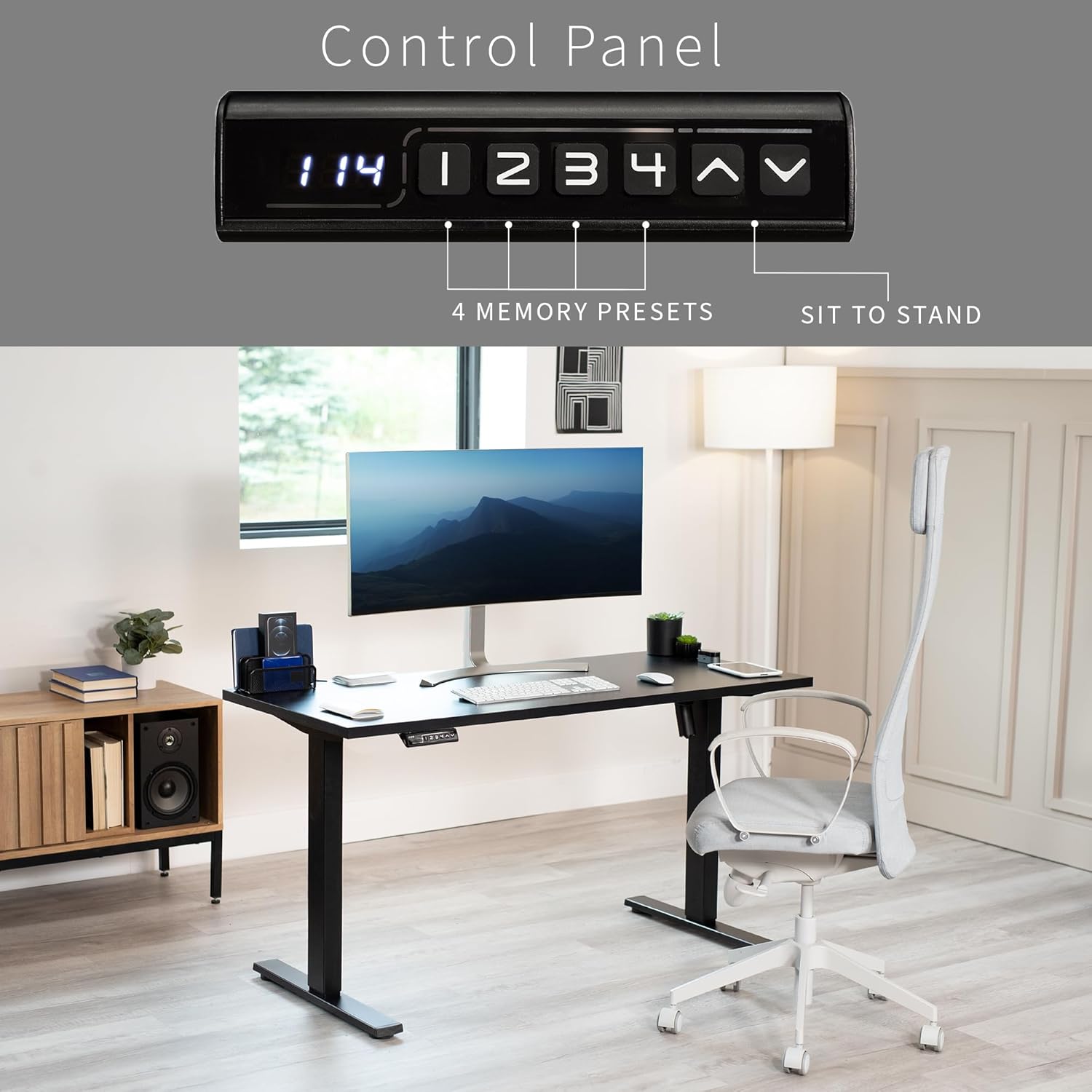VIVO DESK-KIT-1B55S-B – Escritorio eléctrico de esquina cuadrada de 55 x 24 pulgadas con control de memoria ajustable en altura, parte superior