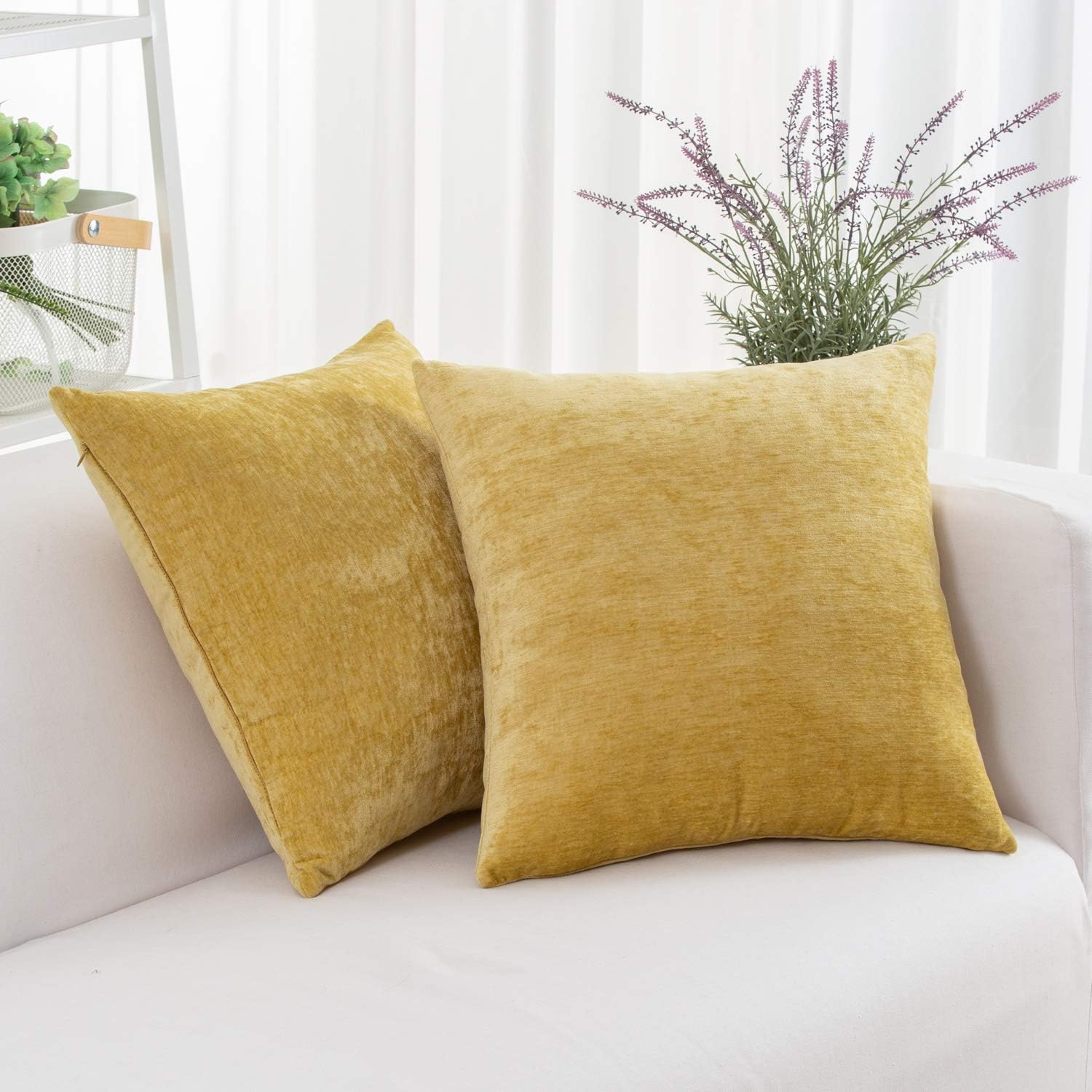 HWY 50 fundas de almohada decorativas de terciopelo sólido para sofá, sala de estar., Amarillo, 20×20 pulgadas